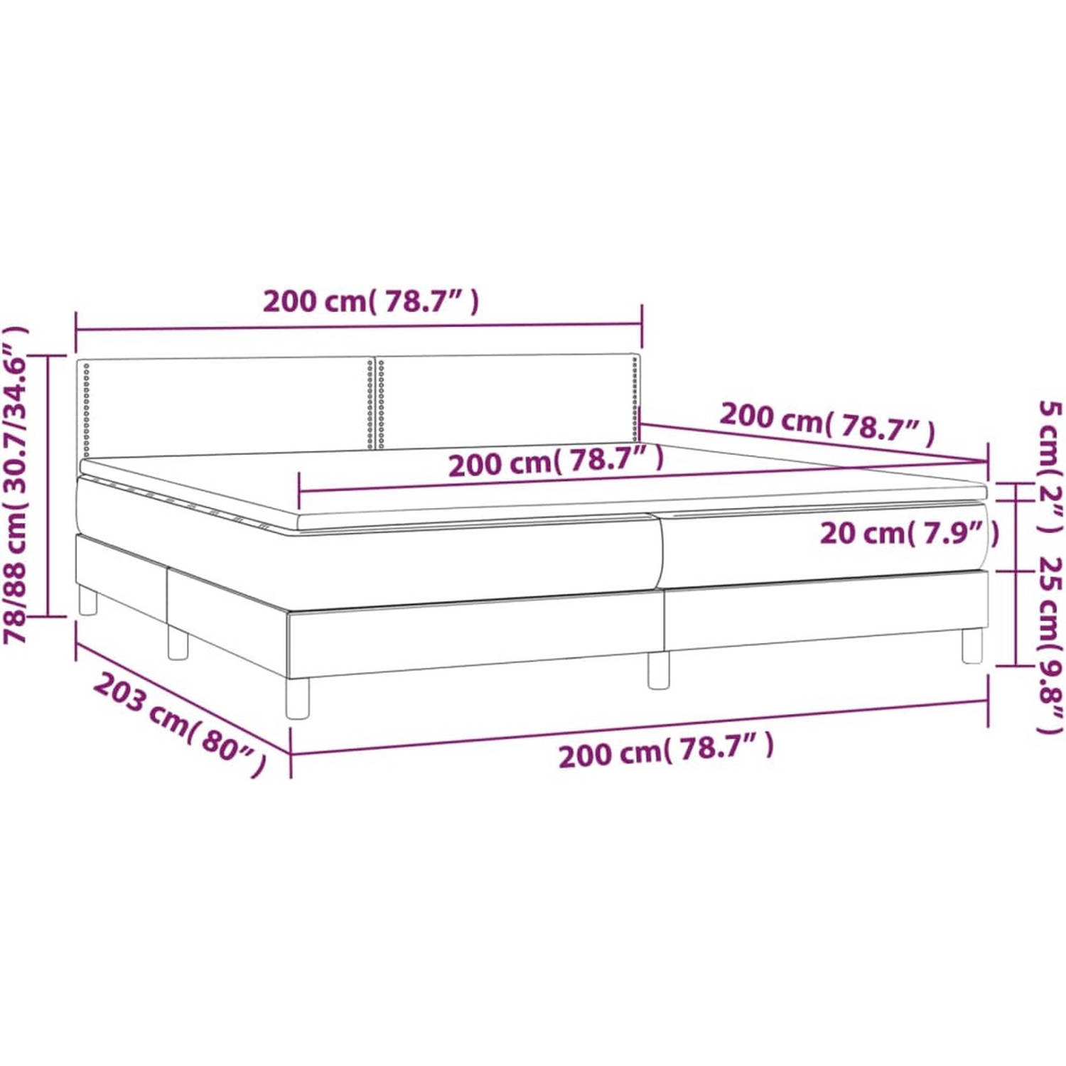 The Living Store Boxspringbed - Maximale Ontspanning - Bed - 203 x 200 x 78/88 cm - Zwart - Stof - Pocketvering Matras - Middelharde Ondersteuning - Huidvriendelijk Topmatras - Mon