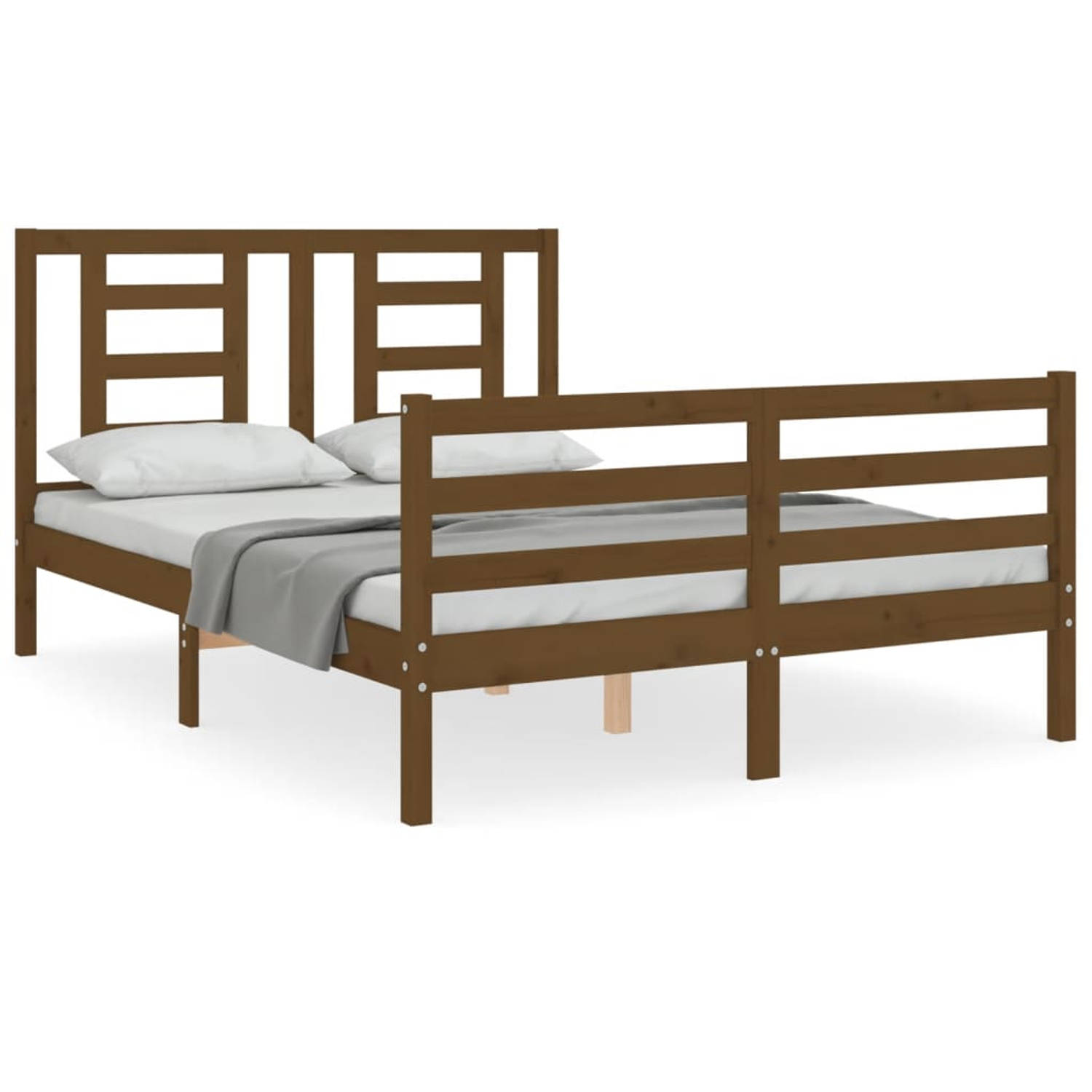 The Living Store Bedframe met hoofdbord massief hout honingbruin 140x200 cm - Bedframe - Bedframes - Bed - Tweepersoonsbed - Slaapkamermeubel - Houten Bedframe - Houten Bed - Bedbo