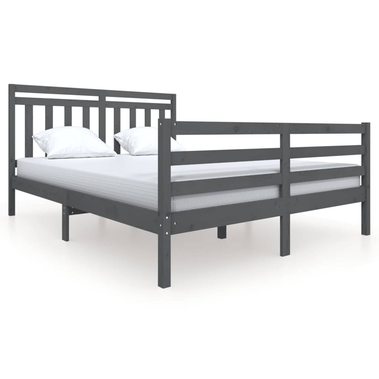 The Living Store Bedframe massief hout grijs 150x200 cm 5FT King Size - Bedframe - Bedframes - Tweepersoonsbed - Bed - Bedombouw - Dubbel Bed - Frame - Bed Frame - Ledikant - Bedfr