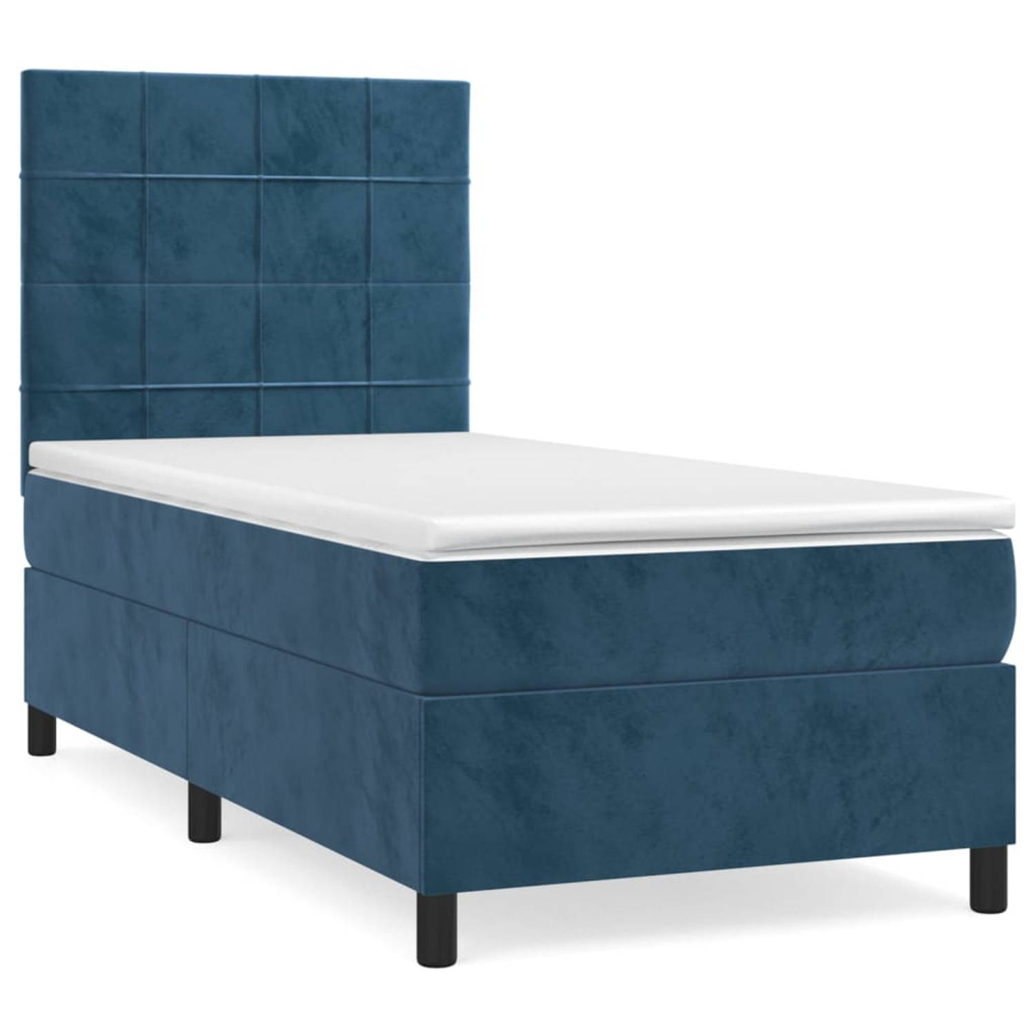 The Living Store Boxspring met matras fluweel donkerblauw 100x200 cm - Bed