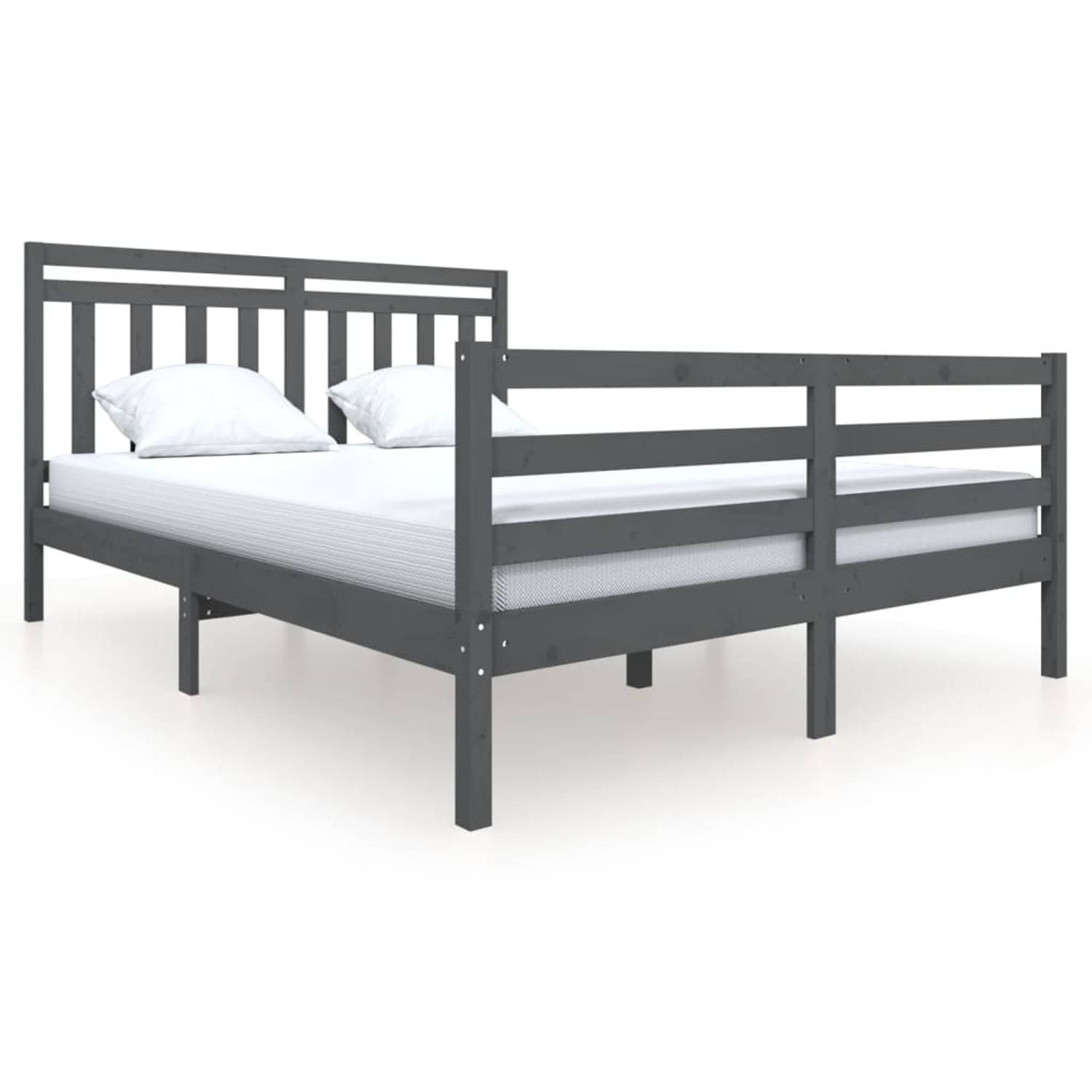 The Living Store Bedframe massief hout grijs 160x200 cm - Bedframe - Bedframes - Tweepersoonsbed - Bed - Bedombouw - Dubbel Bed - Frame - Bed Frame - Ledikant - Bedframe Met Hoofde