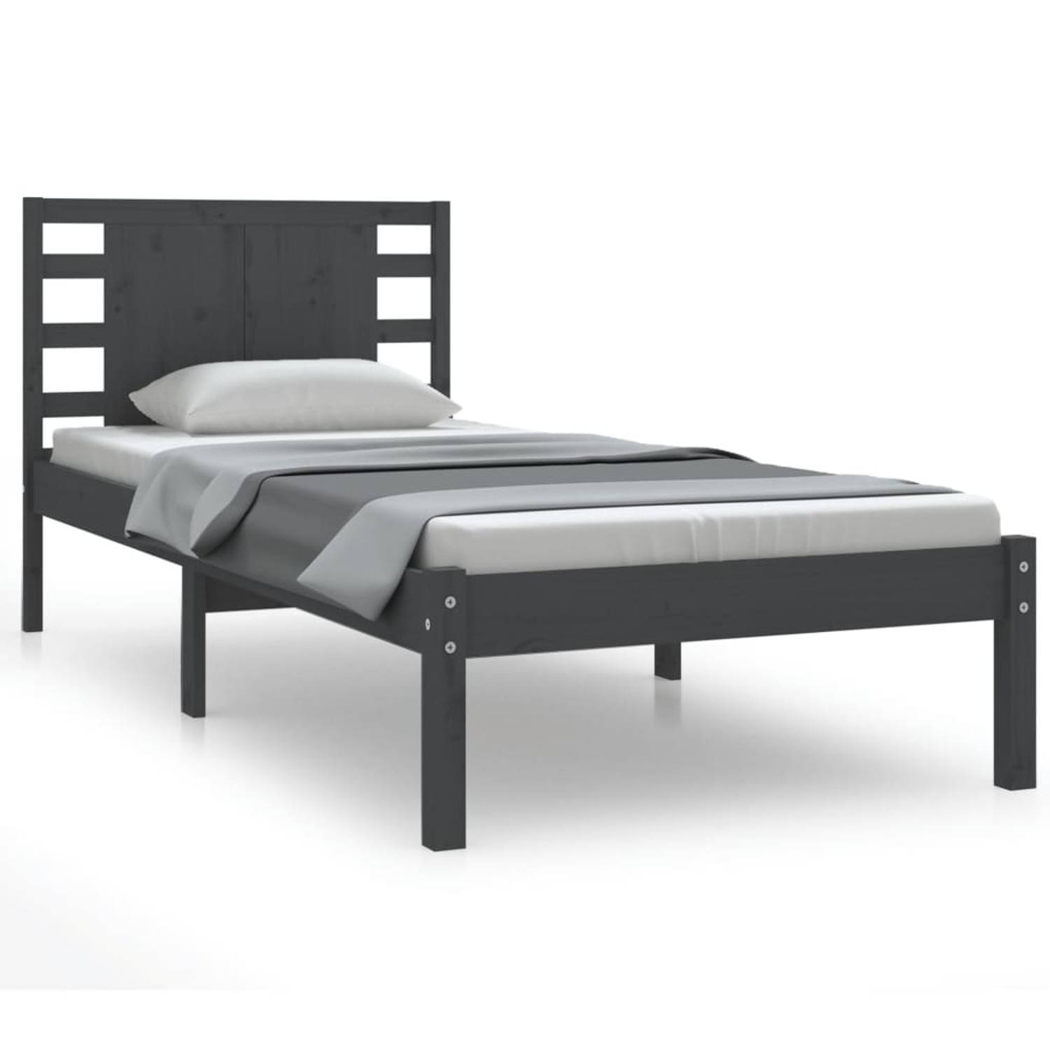 The Living Store Bedframe massief grenenhout grijs 100x200 cm - Bedframe - Bedframes - Eenpersoonsbed - Bed - Bedombouw - Ledikant - Houten Bedframe - Eenpersoonsbedden - Bedden -