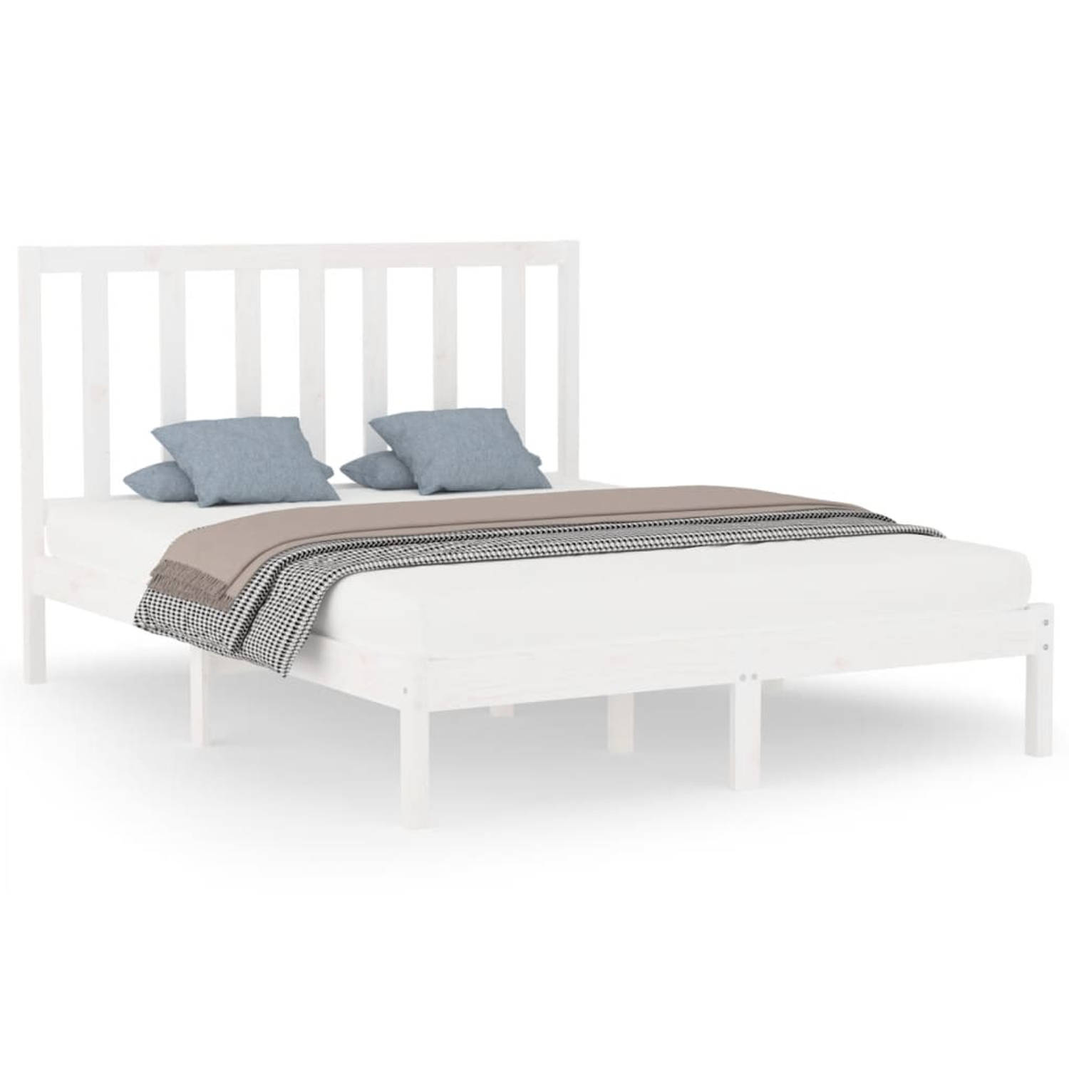 The Living Store Bedframe massief hout wit 160x200 cm - Bedframe - Bedframes - Tweepersoonsbed - Bed - Bedombouw - Dubbel Bed - Frame - Bed Frame - Ledikant - Bedframe Met Hoofdein