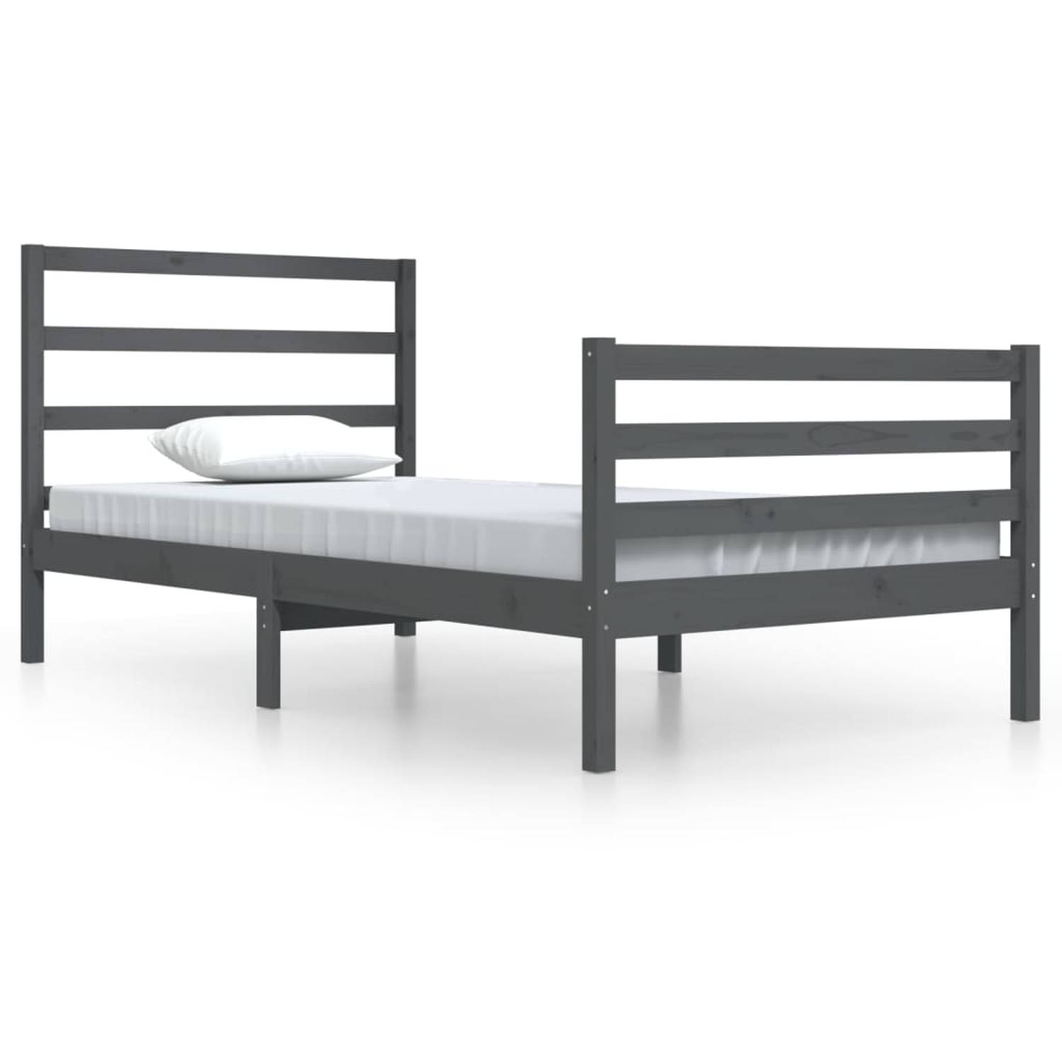 The Living Store Bedframe massief grenenhout grijs 100x200 cm - Bedframe - Bedframes - Bed - Bedbodem - Ledikant - Bed Frame - Massief Houten Bedframe - Slaapmeubel - Bedden - Bedb