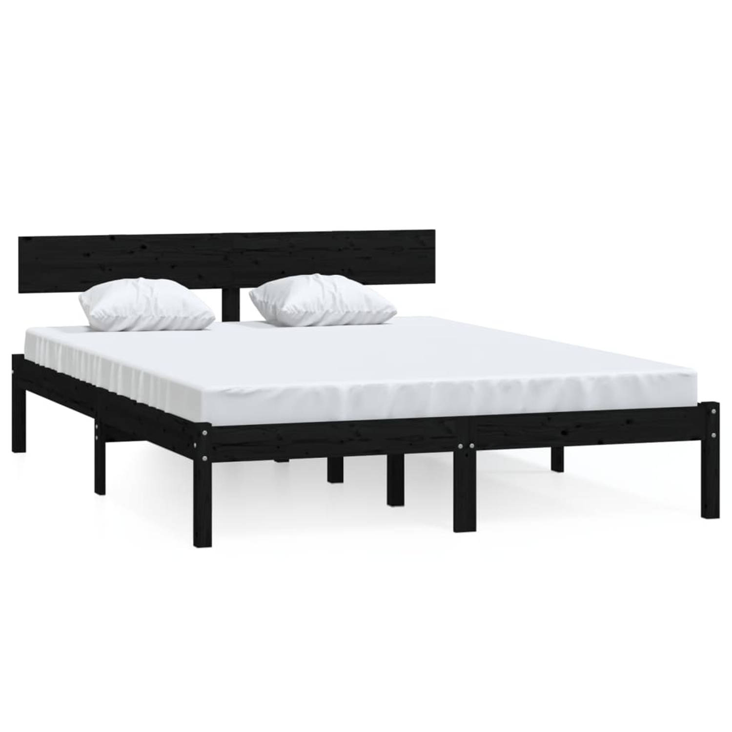 The Living Store Bedframe massief grenenhout zwart 135x190 cm UK Double - Bedframe - Bedframes - Bed - Bedbodem - Ledikant - Bed Frame - Massief Houten Bedframe - Slaapmeubel - Twe