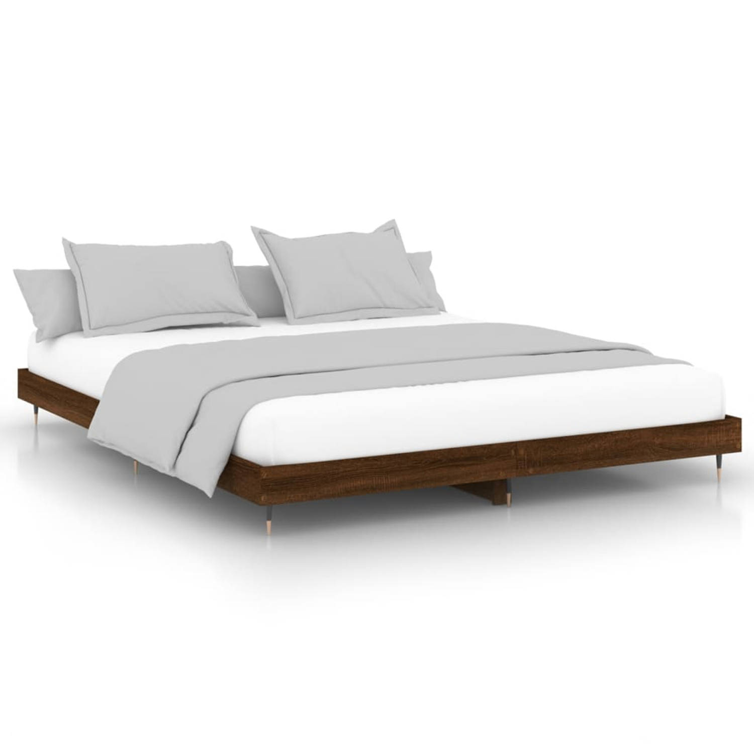 The Living Store Bedframe bewerkt hout bruineikenkleurig 200x200 cm - Bed