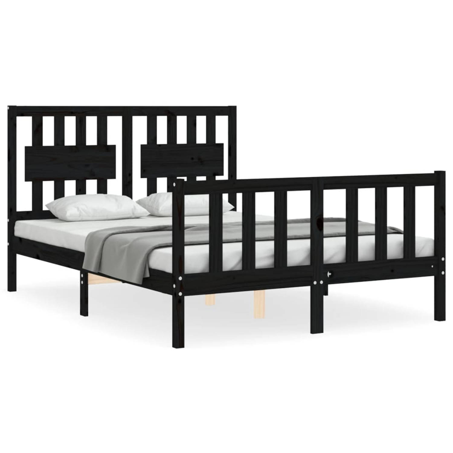 The Living Store Bedframe met hoofdbord massief hout zwart 4FT Small Double - Bedframe - Bedframes - Bed - Tweepersoonsbed - Slaapkamermeubel - Houten Bedframe - Houten Bed - Bedbo