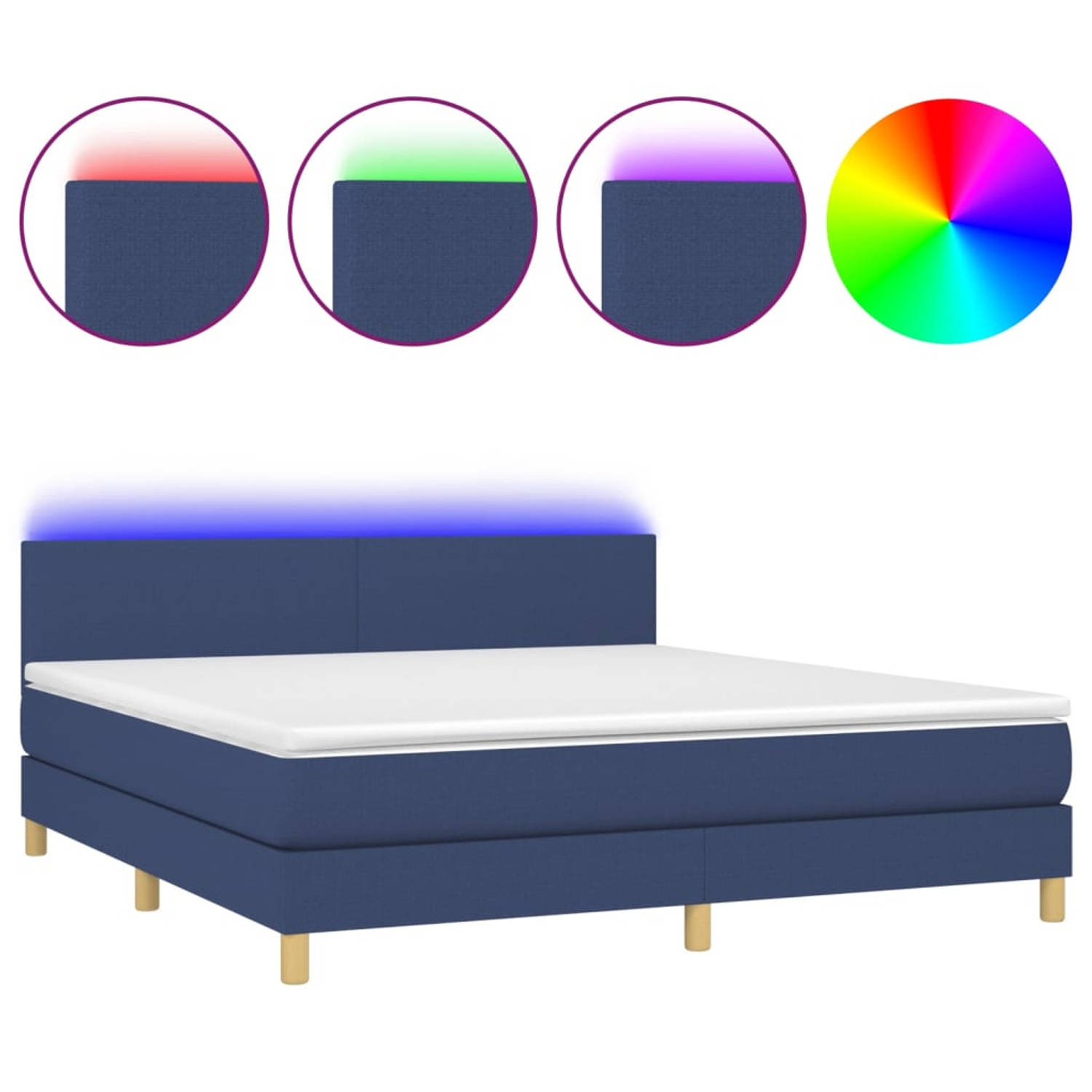 The Living Store Boxspring met matras en LED stof blauw 180x200 cm - Bed