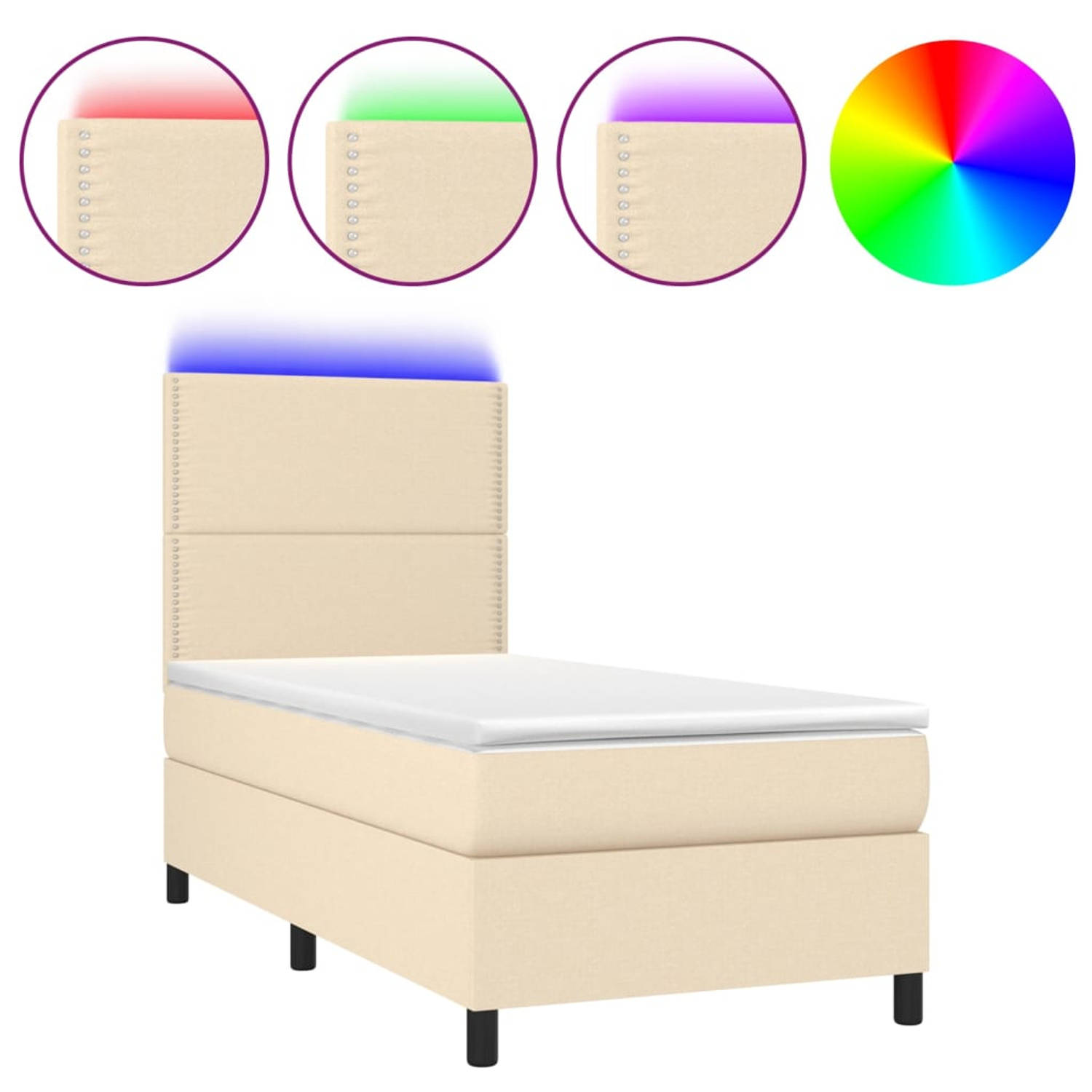 The Living Store Boxspring Bed - LED-verlichting - 203x100x118/128 cm - Crème