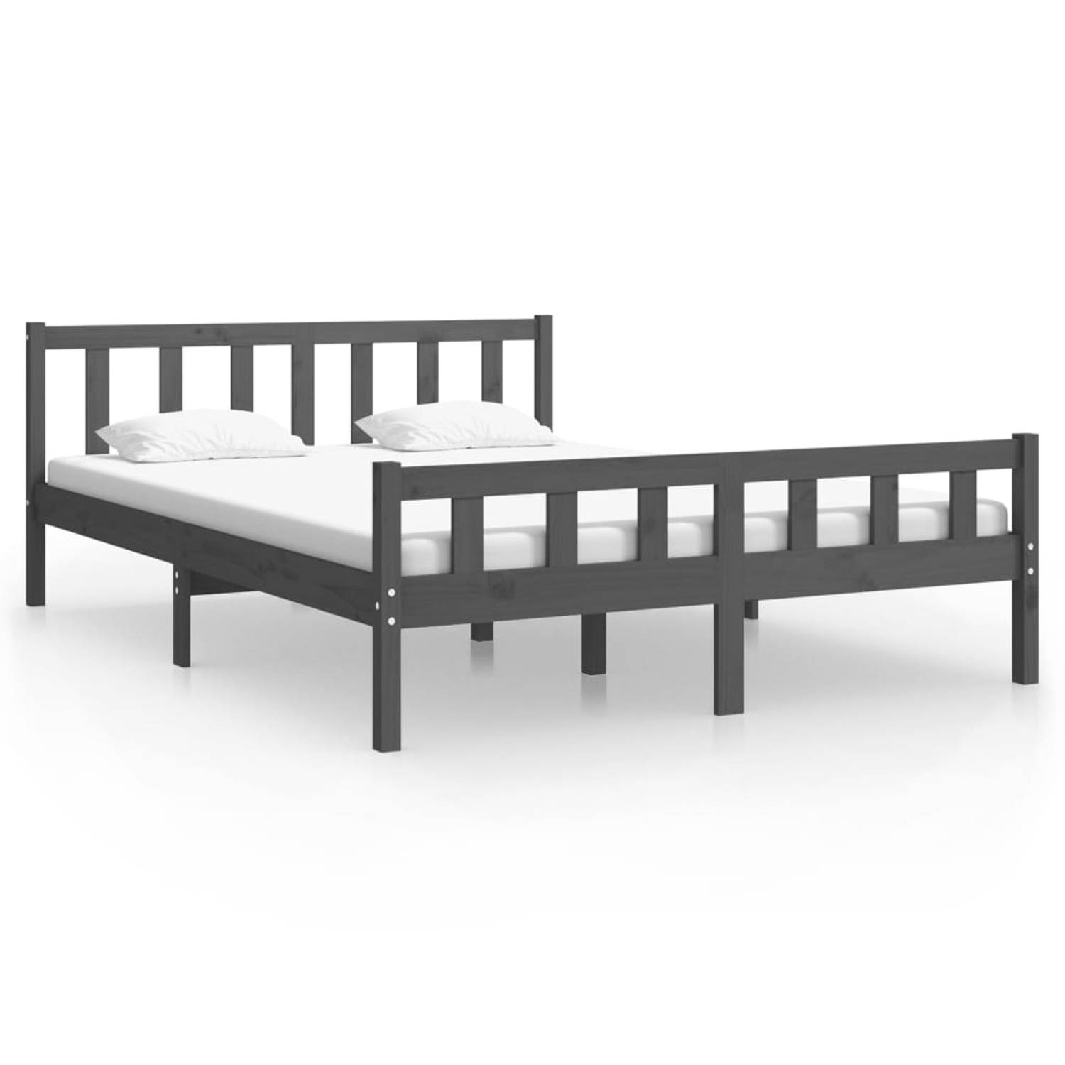 The Living Store Bedframe massief hout grijs 150x200 cm 5FT King Size - Bedframe - Bedframes - Tweepersoonsbed - Bed - Bedombouw - Dubbel Bed - Frame - Bed Frame - Ledikant - Houte