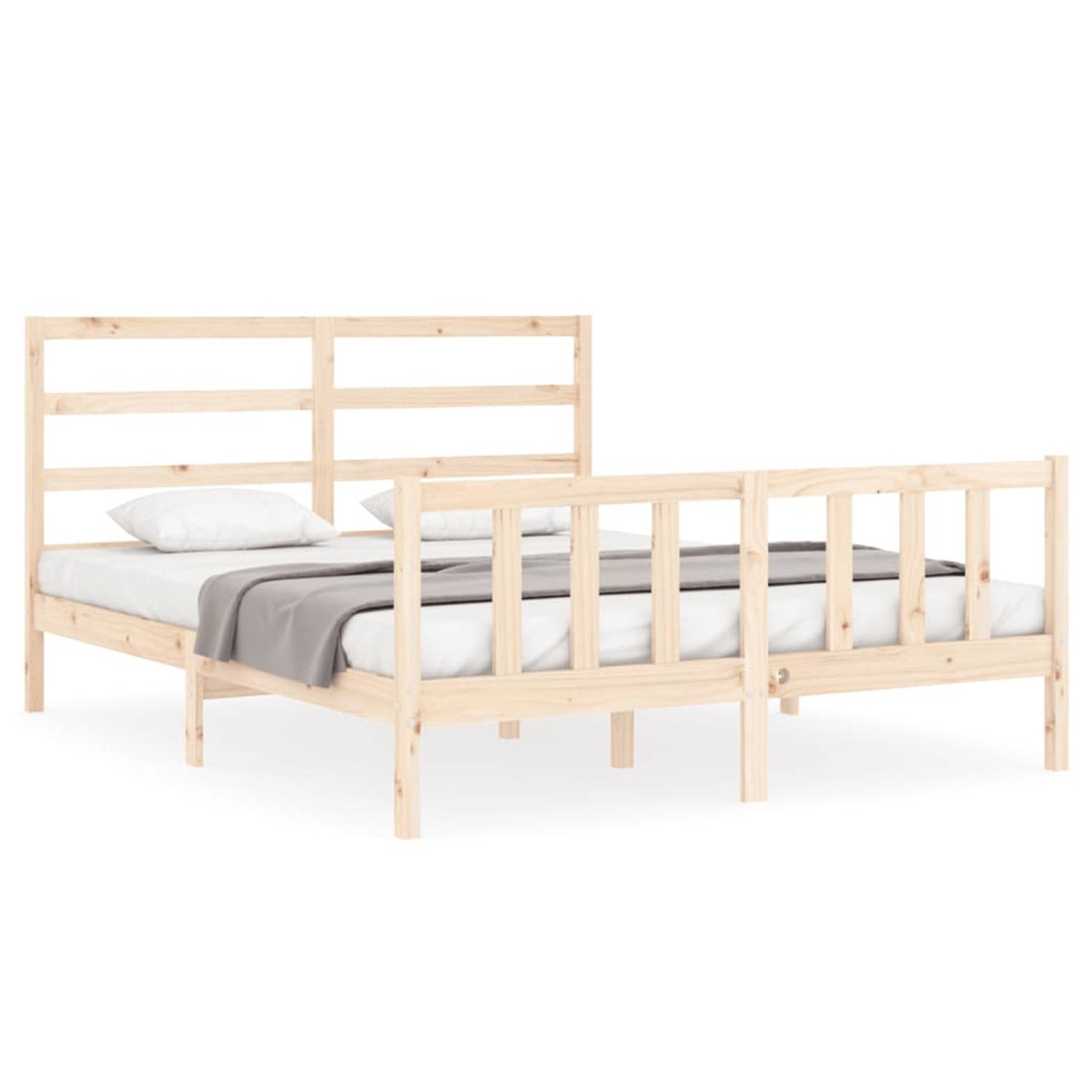 The Living Store Bedframe met hoofdbord massief hout 160x200 cm - Bedframe - Bedframes - Bed - Tweepersoonsbed - Slaapkamermeubel - Houten Bedframe - Houten Bed - Bedbodem - Massie