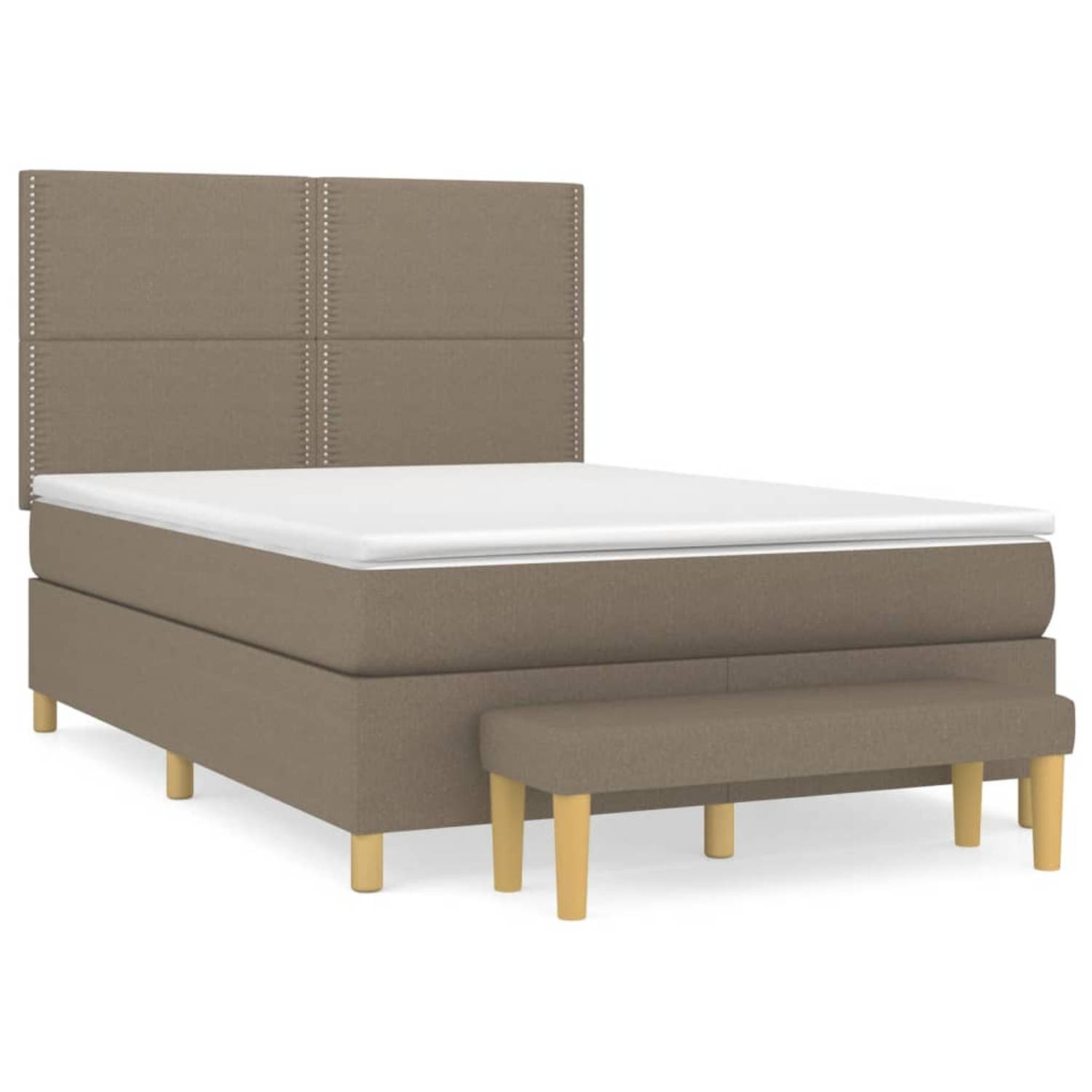 The Living Store Boxspring met matras stof taupe 140x200 cm - Boxspring - Boxsprings - Pocketveringbed - Bed - Slaapmeubel - Boxspringbed - Boxspring Bed - Eenpersoonsbed - Bed Met