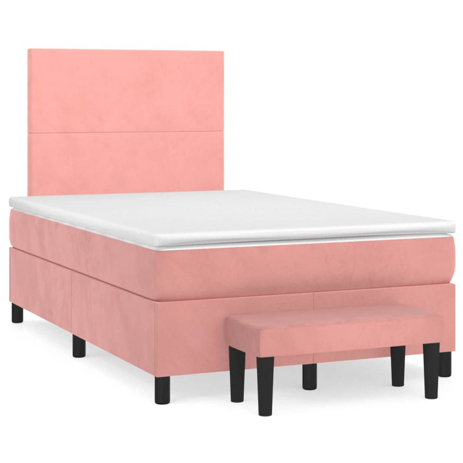 The Living Store Boxspring met matras fluweel roze 120x200 cm - Bed