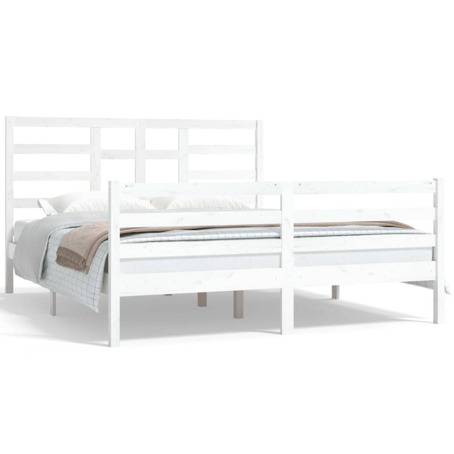 The Living Store Bedframe massief hout wit 160x200 cm - Bedframe - Bedframes - Bed - Bedbodem - Ledikant - Bed Frame - Massief Houten Bedframe - Slaapmeubel - Tweepersoonsbed - Bed