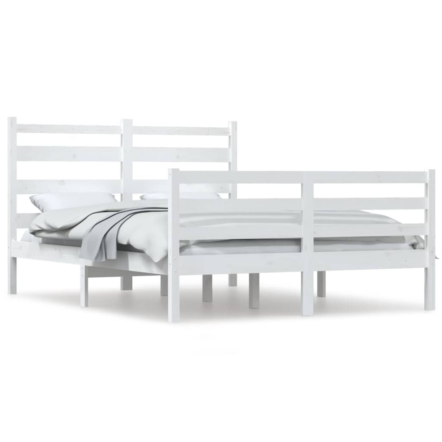 The Living Store Bedframe massief grenenhout wit 140x200 cm - Bedframe - Bedframes - Tweepersoonsbed - Bed - Bedombouw - Dubbel Bed - Frame - Bed Frame - Ledikant - Houten Bedframe