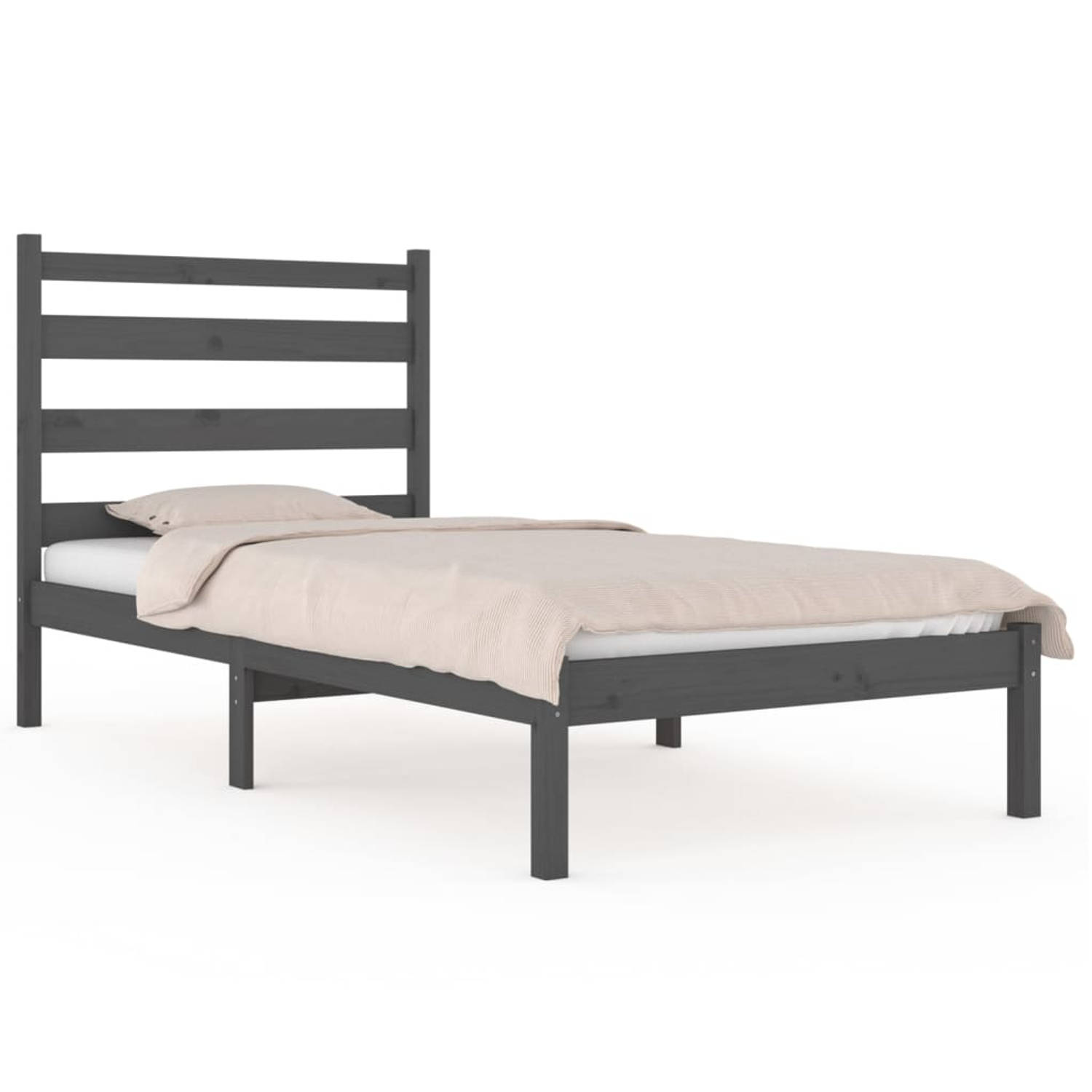 The Living Store Bedframe massief grenenhout grijs 100x200 cm - Bedframe - Bedframes - Eenpersoonsbed - Bed - Bedombouw - Enkel Bed - Frame - Bed Frame - Ledikant - Houten Bedframe