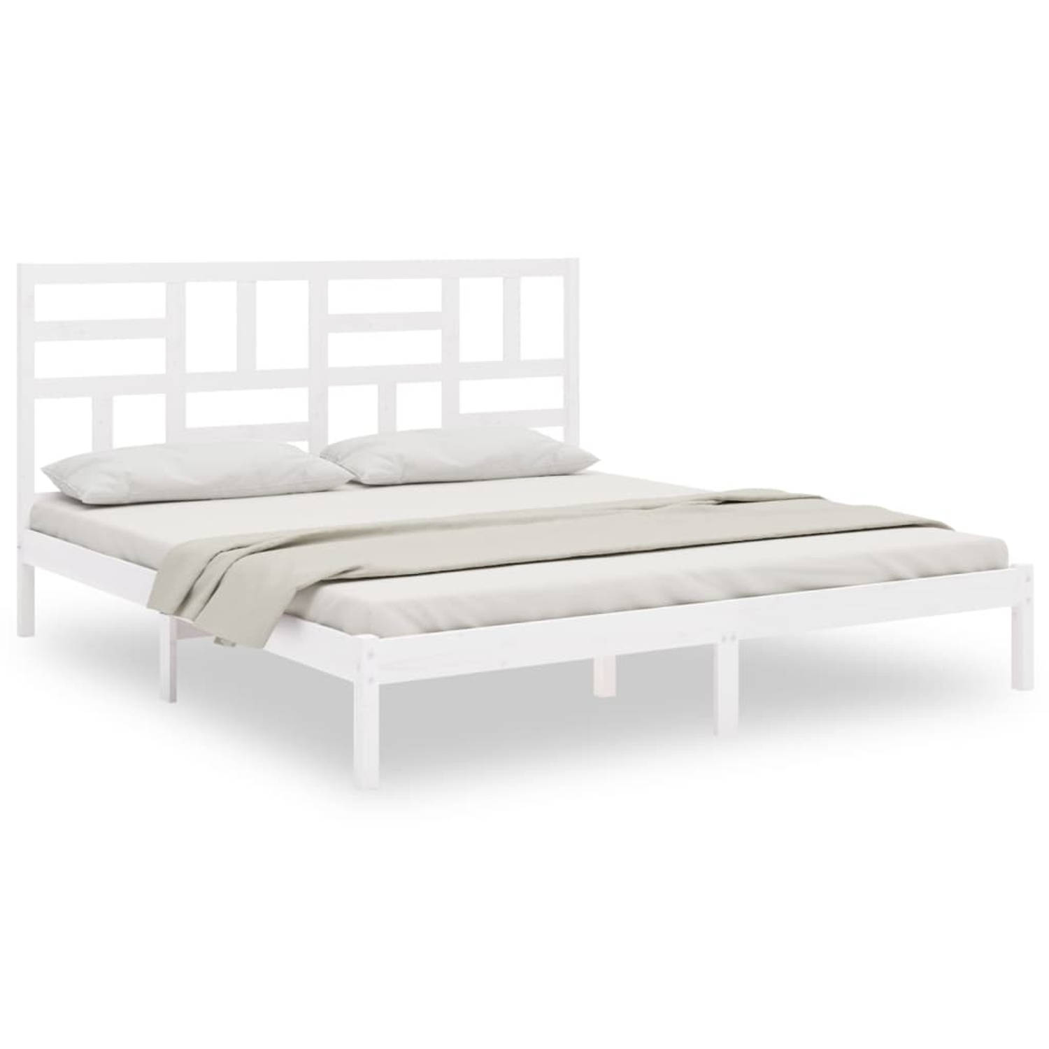 The Living Store Bedframe massief hout wit 200x200 cm - Bedframe - Bedframes - Bed - Bedbodem - Ledikant - Bed Frame - Massief Houten Bedframe - Slaapmeubel - Tweepersoonsbed - Bed