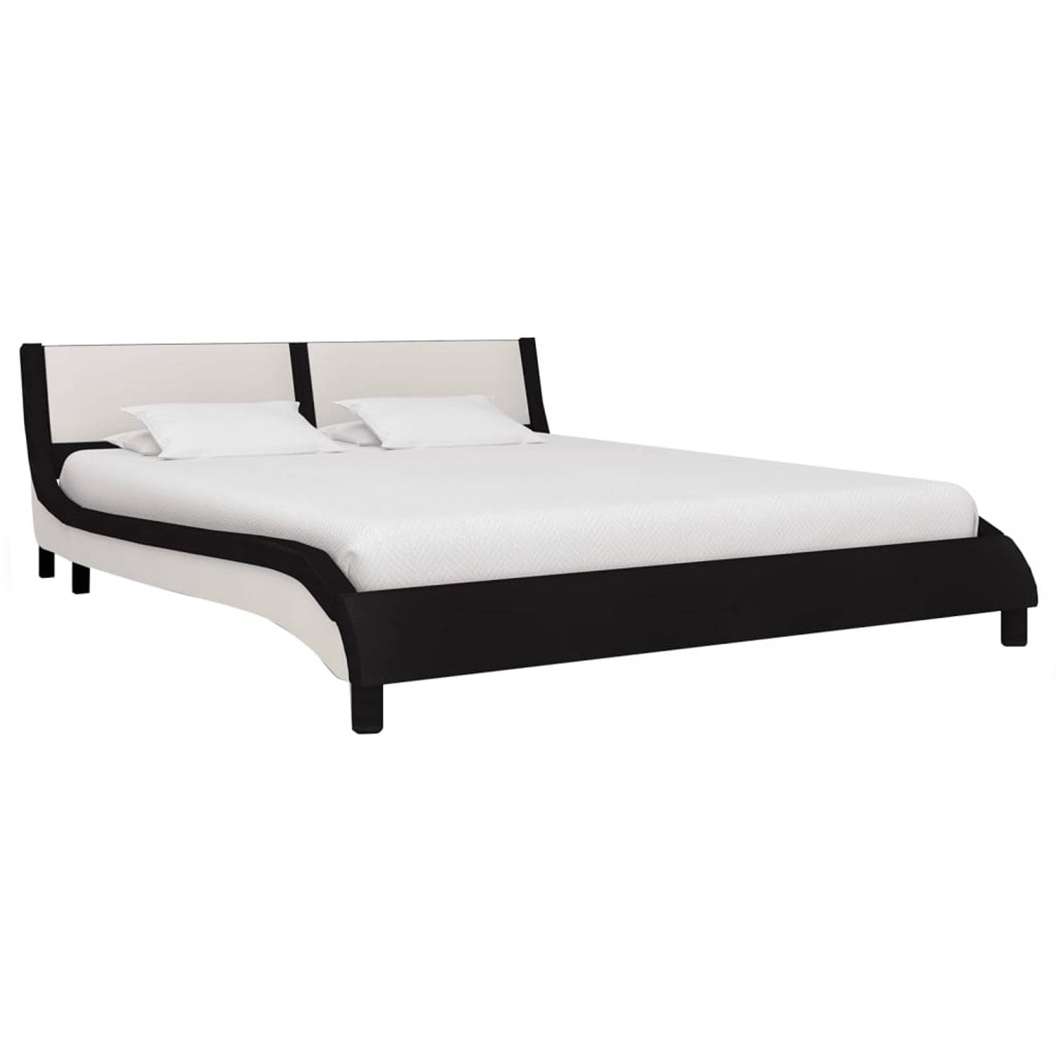 The Living Store Bedframe met LED kunstleer zwart en wit 160x200 cm - Bed