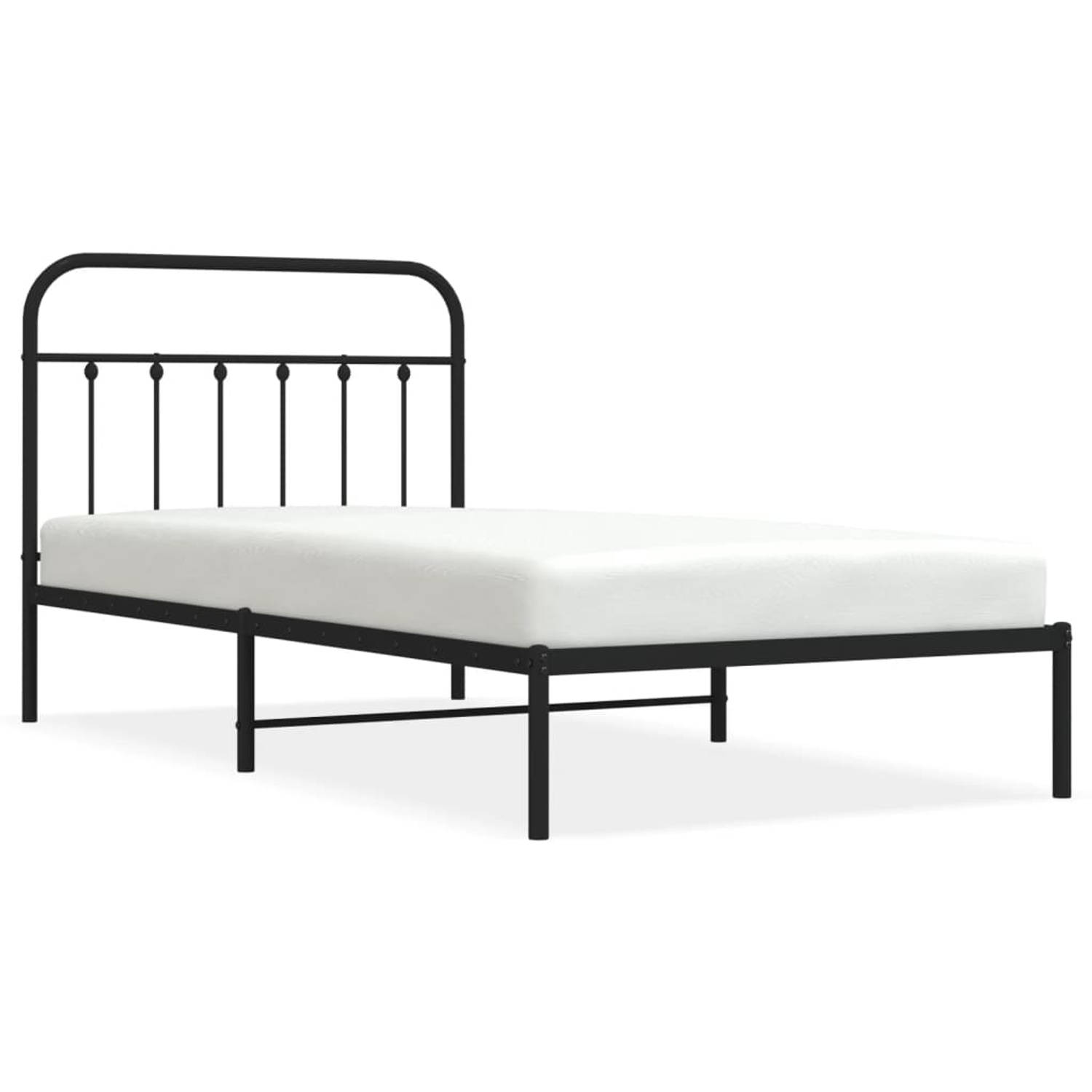 The Living Store Bedframe met hoofdbord metaal zwart 107x203 cm - Bed