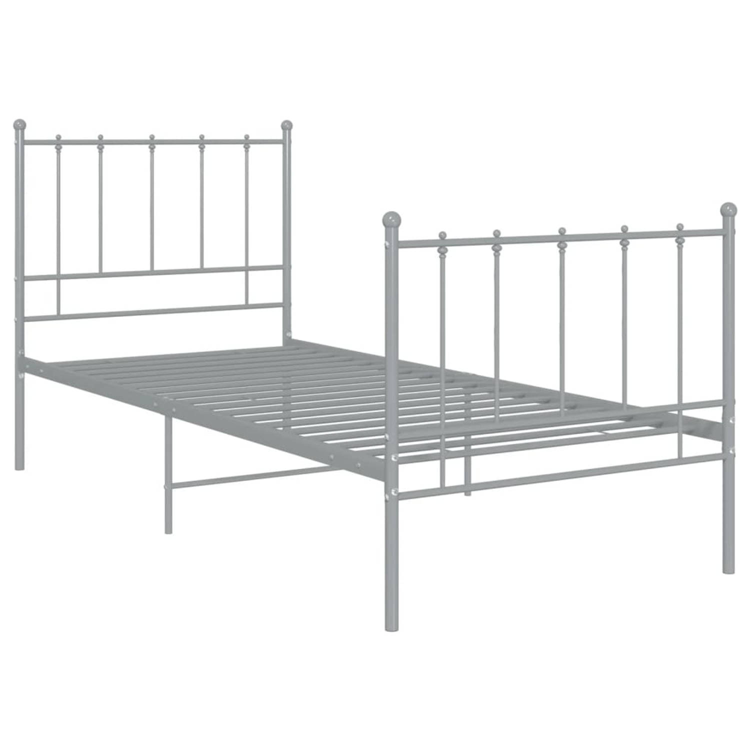 The Living Store Bedframe metaal grijs 90x200 cm - Bedframe - Bedframes - Eenpersoonsbed - Eenpersoonsbedden - Bed - Bedden - Bedombouw - Bedombouwen - Frame - Frames - Slaapmeubel