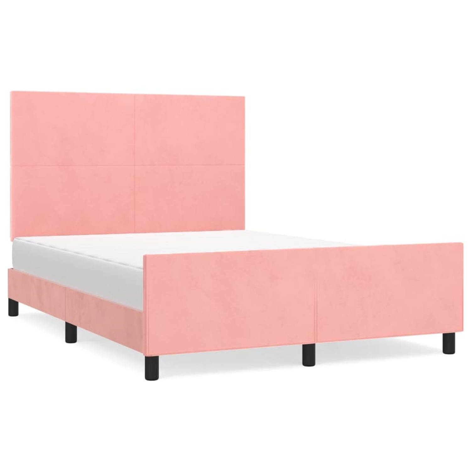 The Living Store Bedframe met hoofdeinde fluweel roze 140x200 cm - Bed