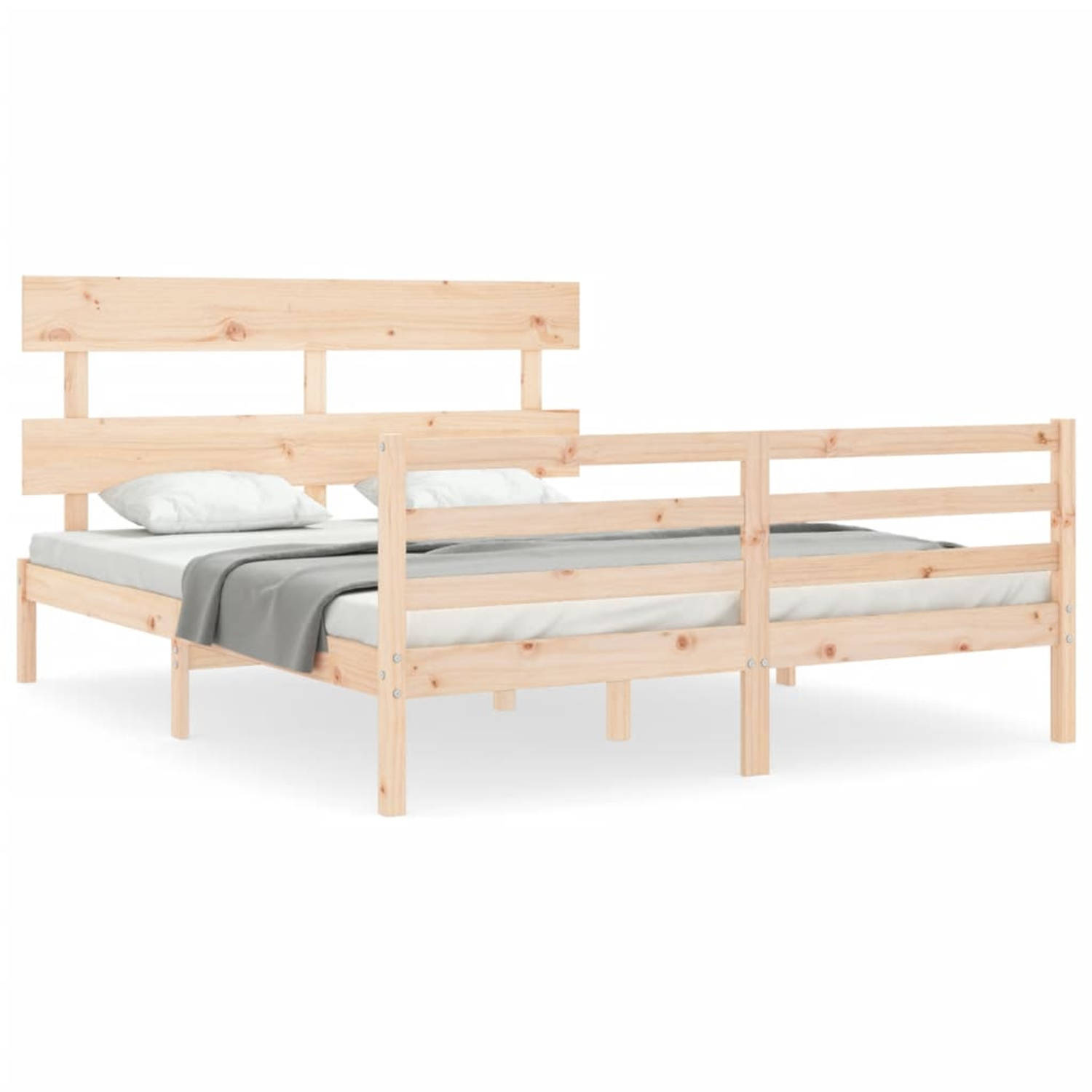 The Living Store Bedframe met hoofdbord massief hout 160x200 cm - Bedframe - Bedframes - Bed - Tweepersoonsbed - Slaapkamermeubel - Houten Bedframe - Houten Bed - Bedbodem - Massie