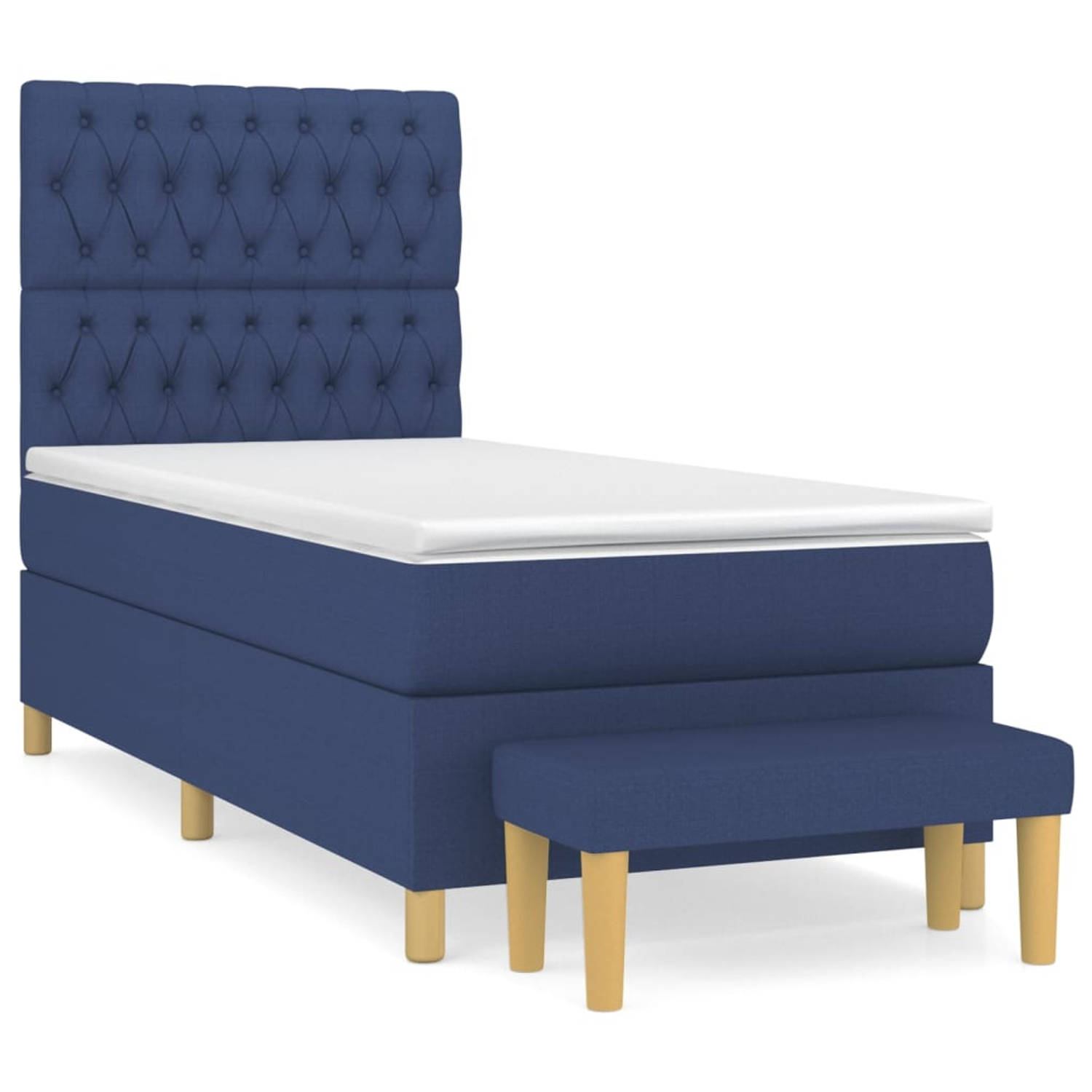 The Living Store Boxspring met matras stof blauw 90x200 cm - Boxspring - Boxsprings - Pocketveringbed - Bed - Slaapmeubel - Boxspringbed - Boxspring Bed - Eenpersoonsbed - Bed Met