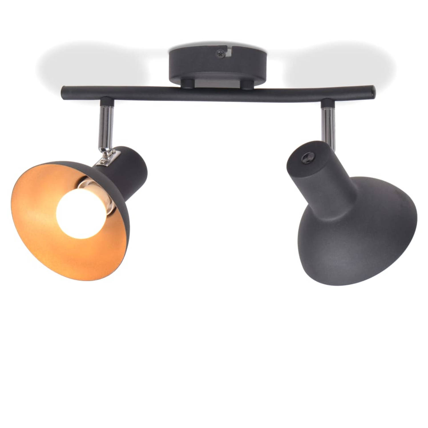 The Living Store Plafondlamp Zwart/Goud - Metalen basis - 9x2.5cm - E27 fitting - Geschikt voor 2 peertjes