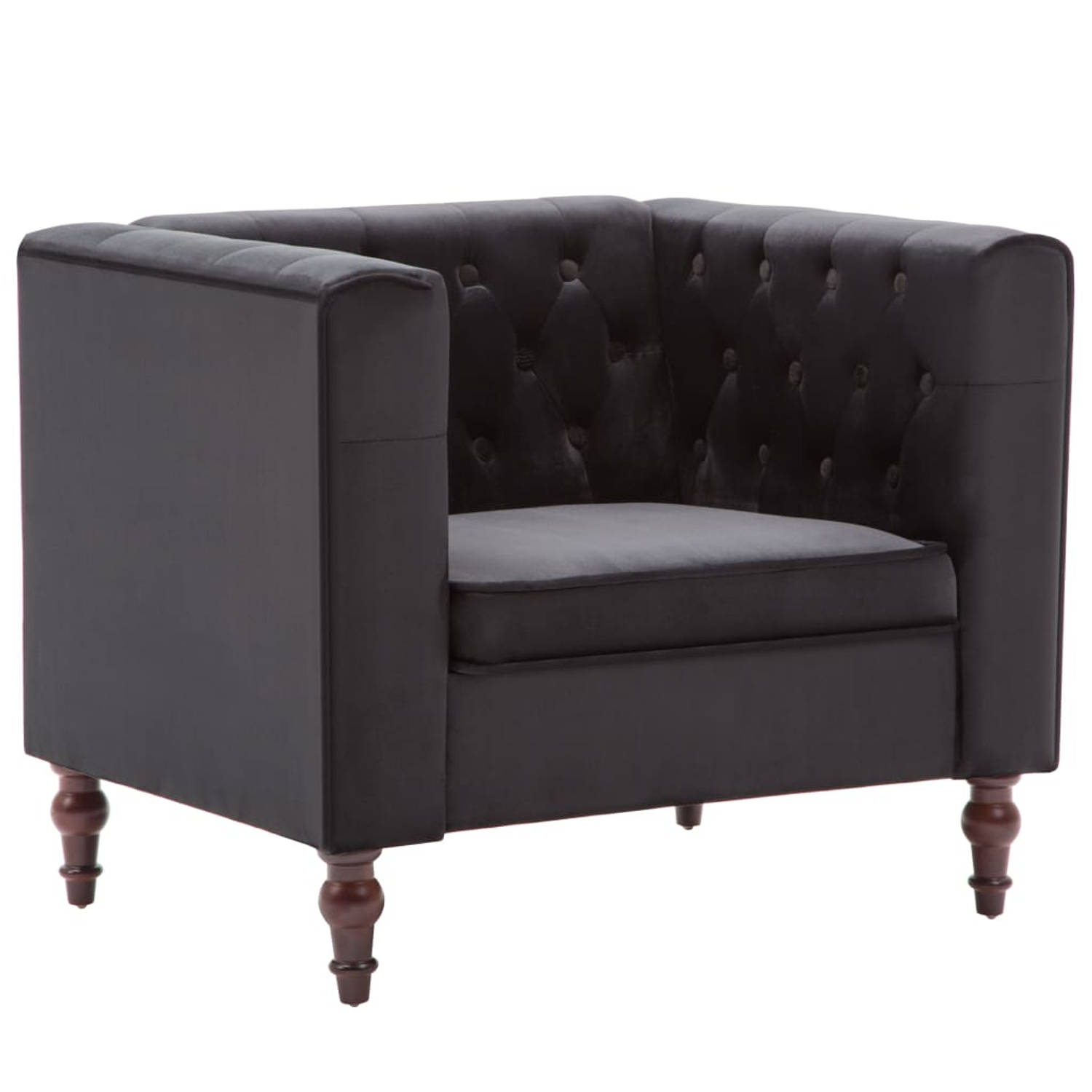 The Living Store Fauteuil fluweel zwart - Fauteuil