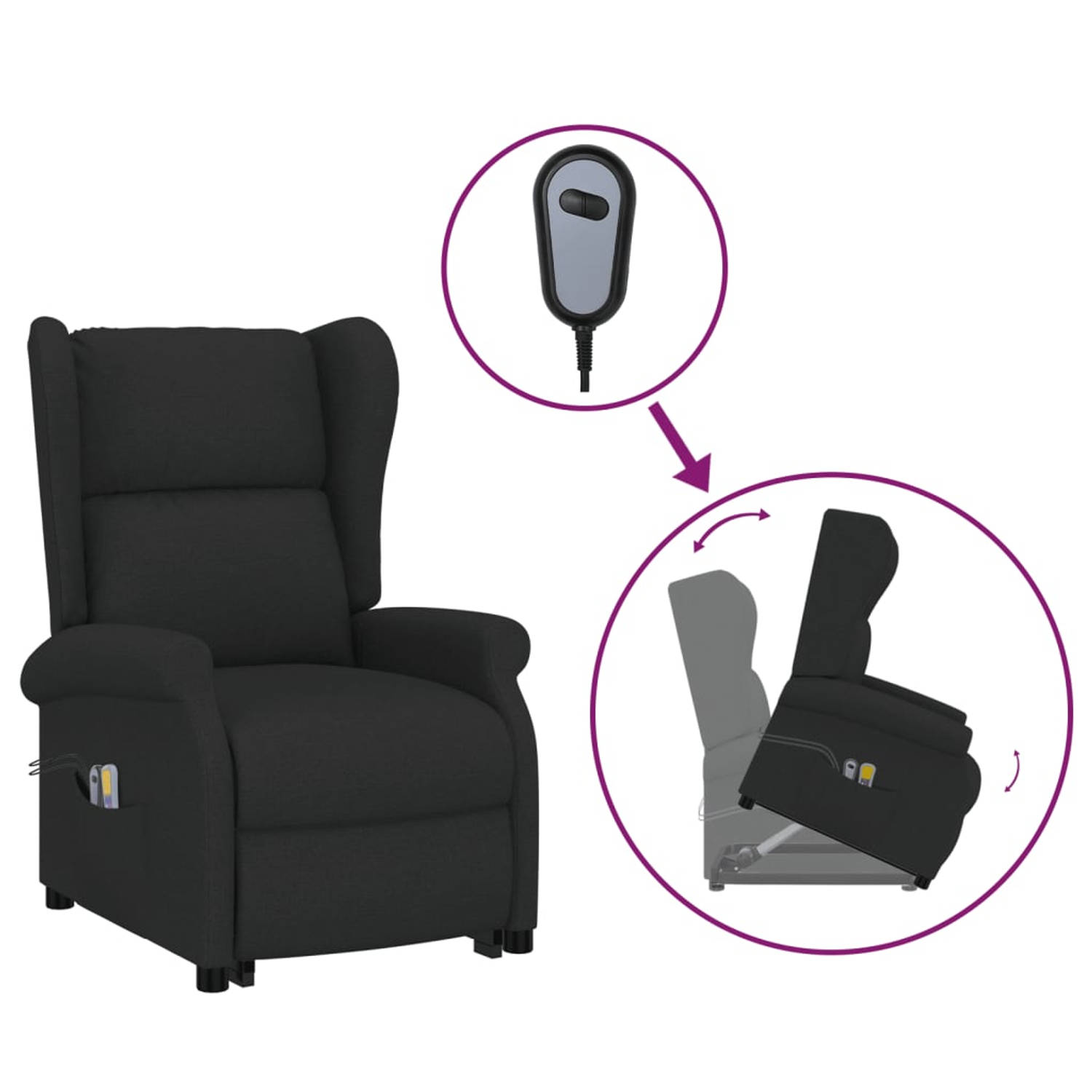 The Living Store Sta-op-massagestoel stof zwart - Fauteuil