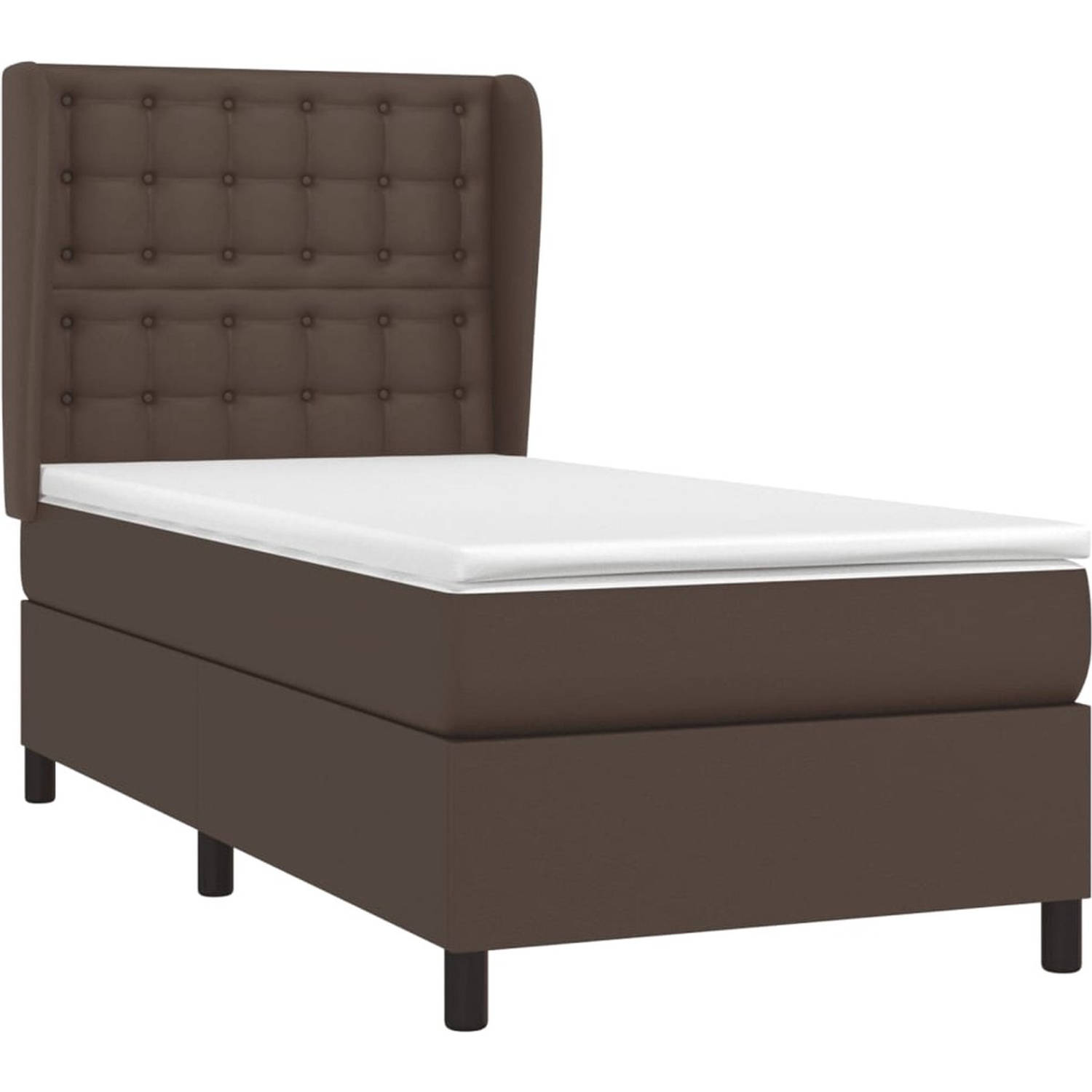 The Living Store Boxspringbed Comfort - Kunstleer - Pocketvering - 80x200 cm - Bruin