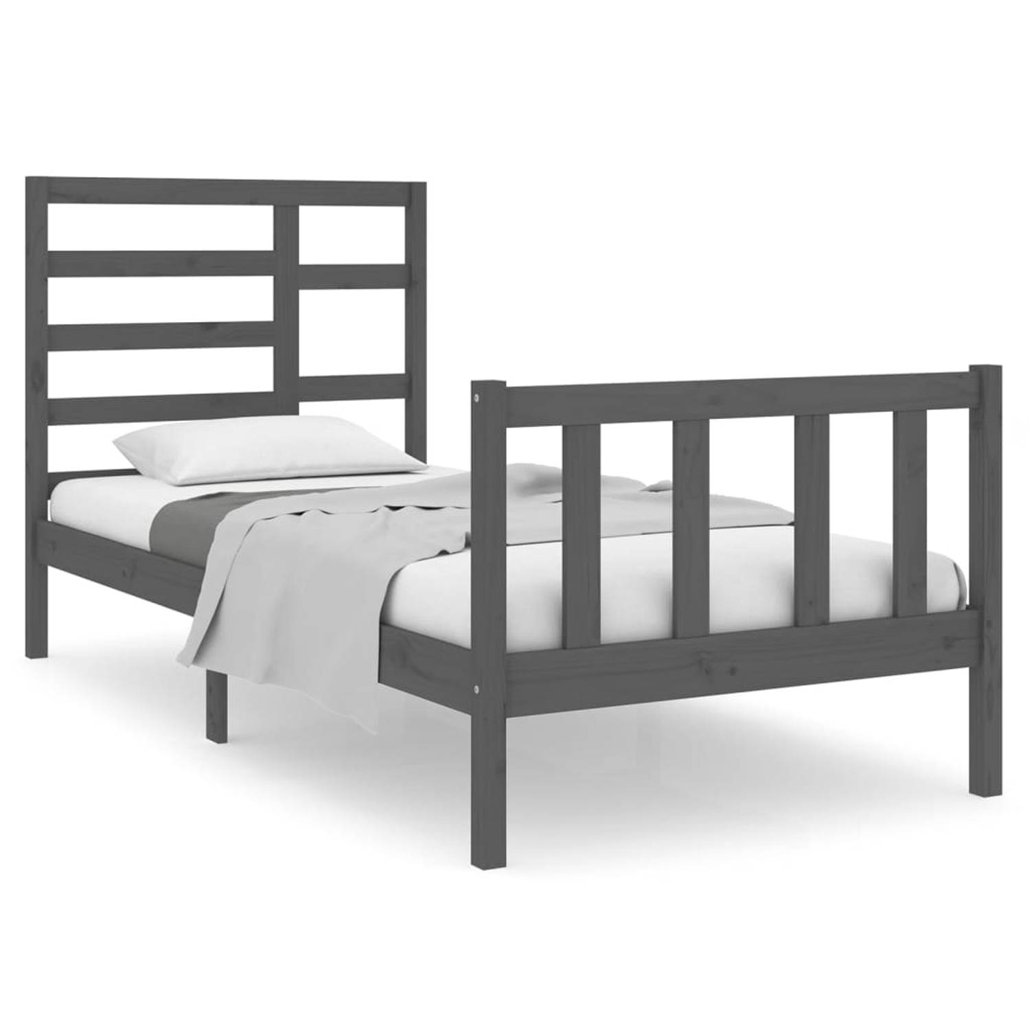 The Living Store Bedframe massief hout grijs 90x190 cm 3FT Single - Bedframe - Bedframes - Bed - Bedbodem - Ledikant - Bed Frame - Massief Houten Bedframe - Slaapmeubel - Eenpersoo