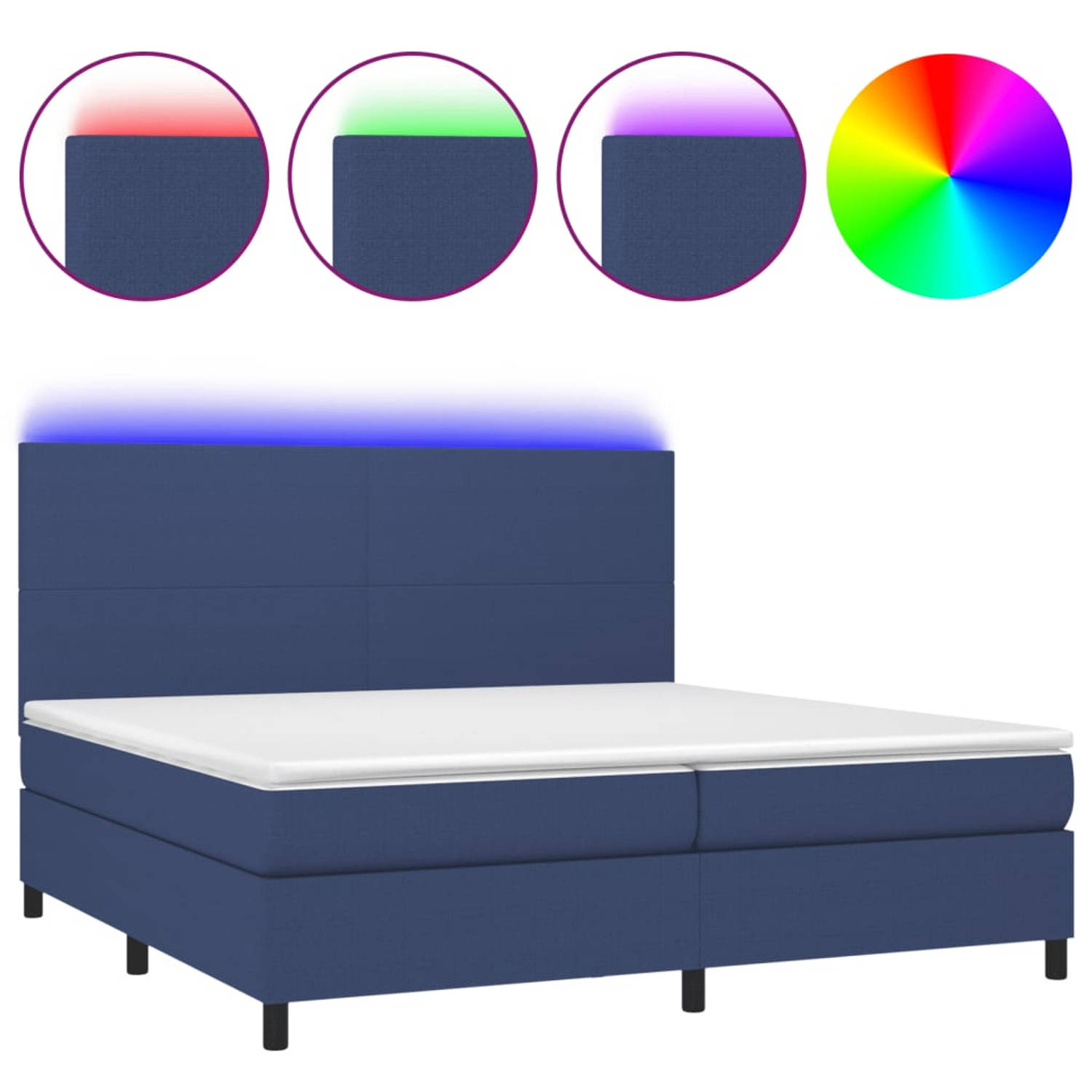 The Living Store Boxspring met matras en LED stof blauw 200x200 cm - Bed