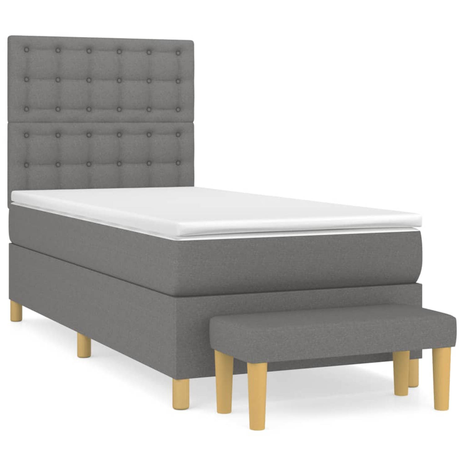 The Living Store Boxspring met matras stof donkergrijs 90x190 cm - Bed