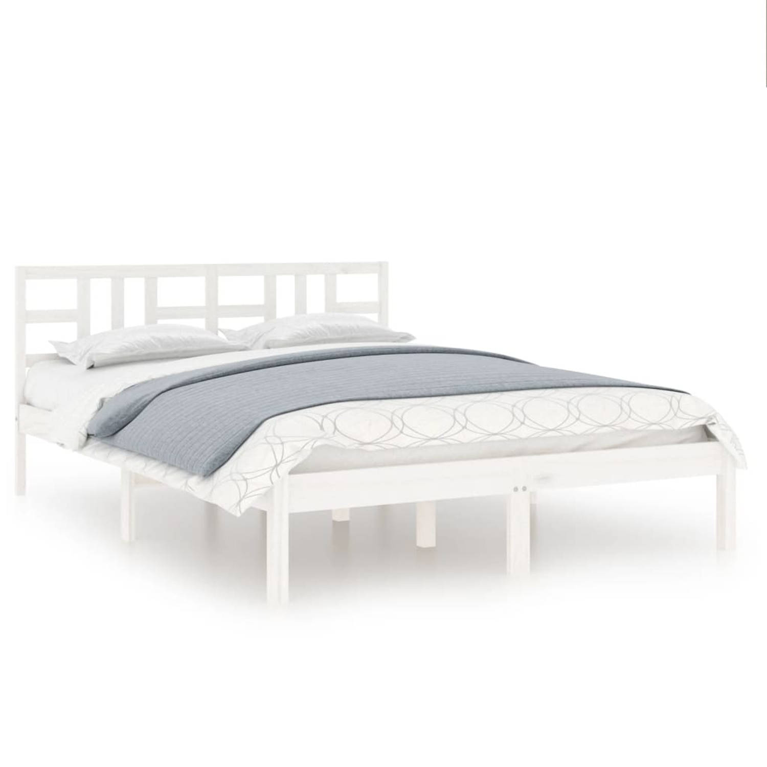 The Living Store Bedframe massief hout wit 140x190 cm - Bedframe - Bedframes - Tweepersoonsbed - Bed - Bedombouw - Dubbel Bed - Frame - Bed Frame - Ledikant - Houten Bedframe - Twe