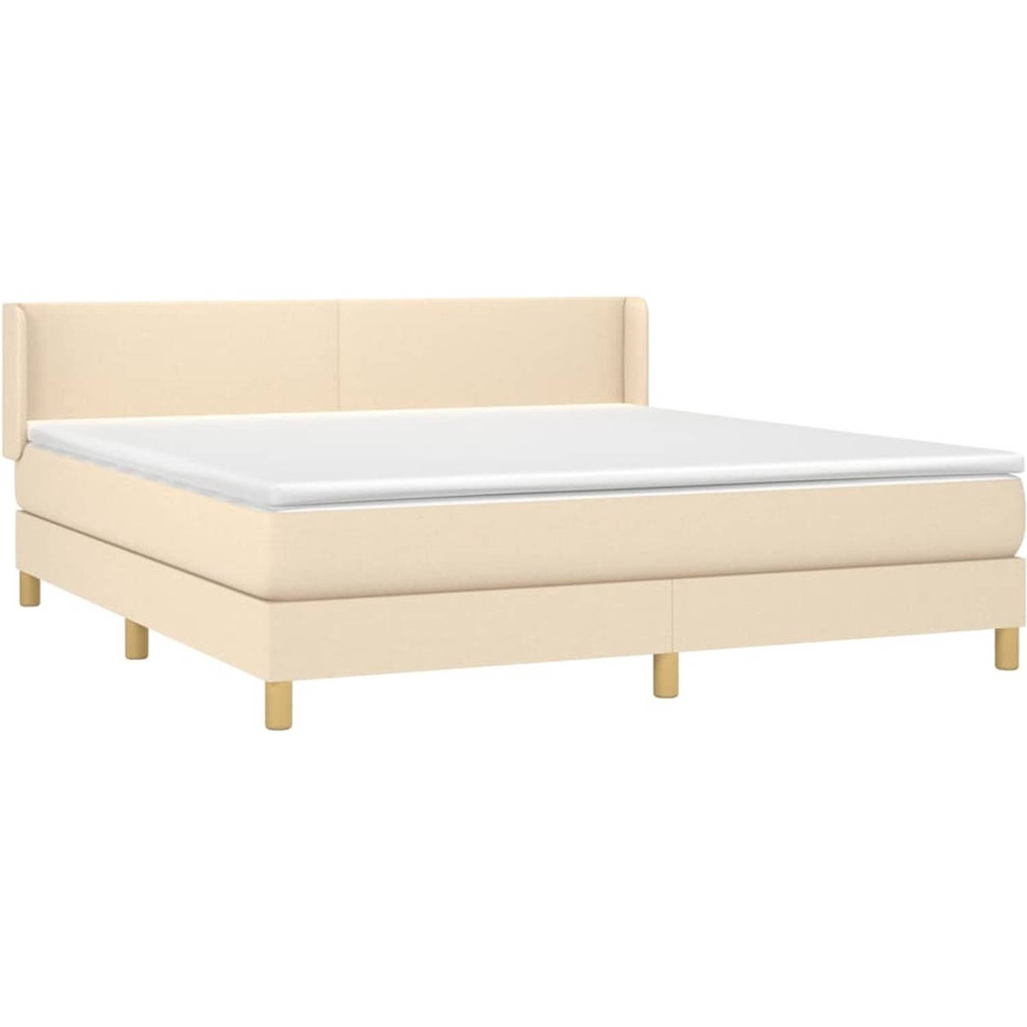 The Living Store Boxspringbed - Luxe - Bed 203x183 cm - Pocketvering Matras 180x200 cm - Middelharde Ondersteuning - Huidvriendelijk Topmatras - Kleur- Crème - Materiaal- Stof/Poly