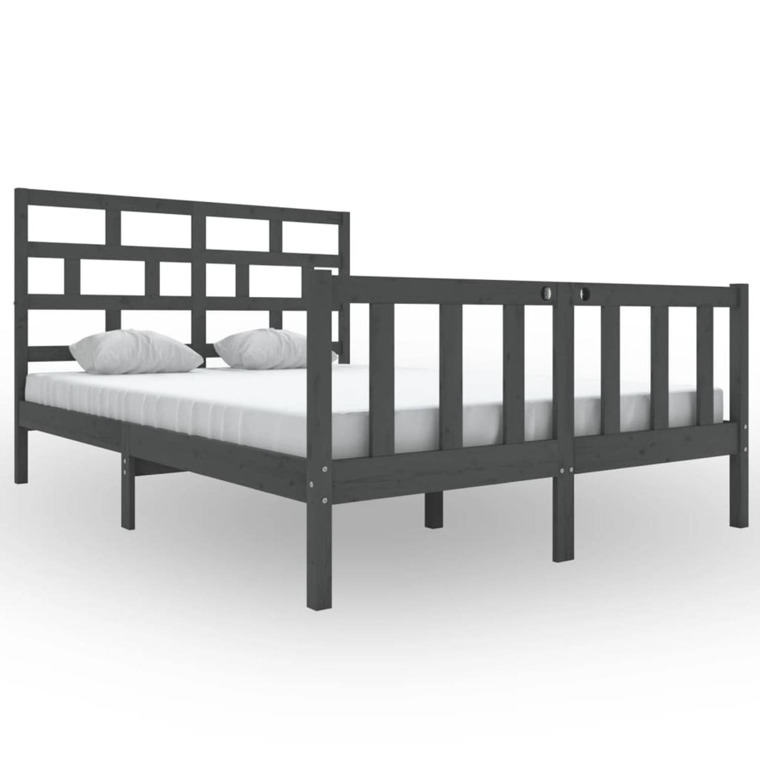 The Living Store Bedframe massief grenenhout grijs 140x200 cm - Bedframe - Bedframes - Bed - Bedbodem - Ledikant - Bed Frame - Massief Houten Bedframe - Slaapmeubel - Tweepersoonsb