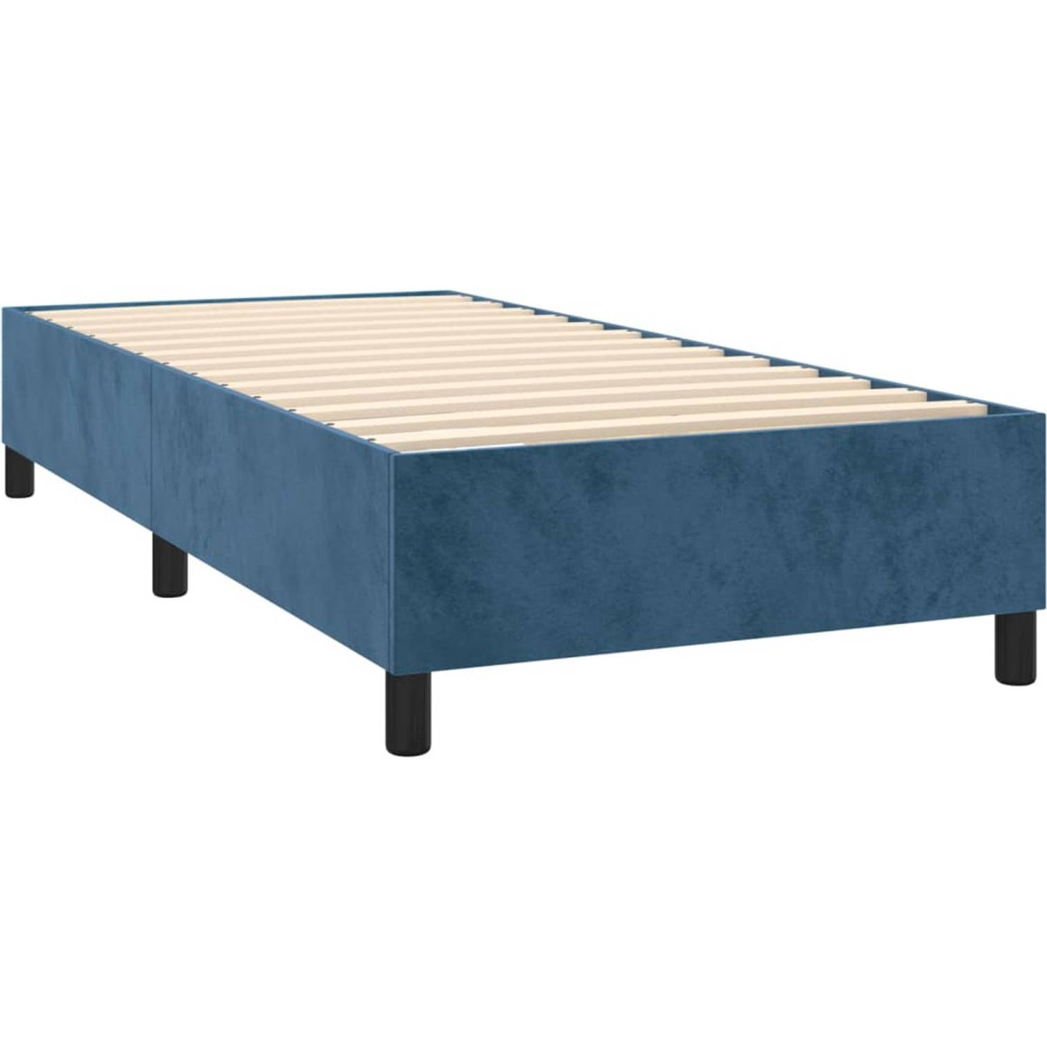 The Living Store Boxspringbed - Donkerblauw - 203x100x118/128 cm - Zacht Fluweel