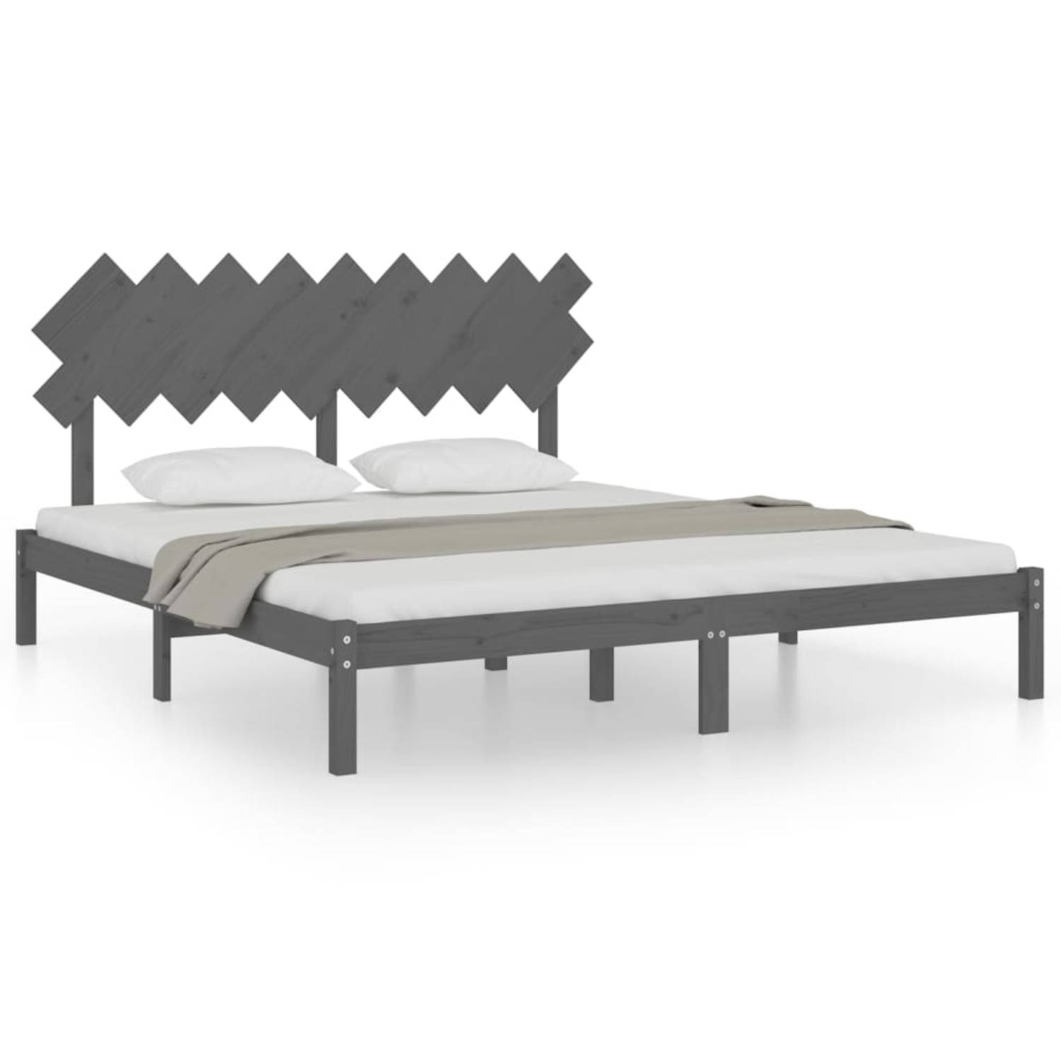 The Living Store Bedframe massief hout grijs 180x200 cm 6FT Super King - Bedframe - Bedframes - Bed - Bedbodem - Ledikant - Bed Frame - Massief Houten Bedframe - Slaapmeubel - Twee