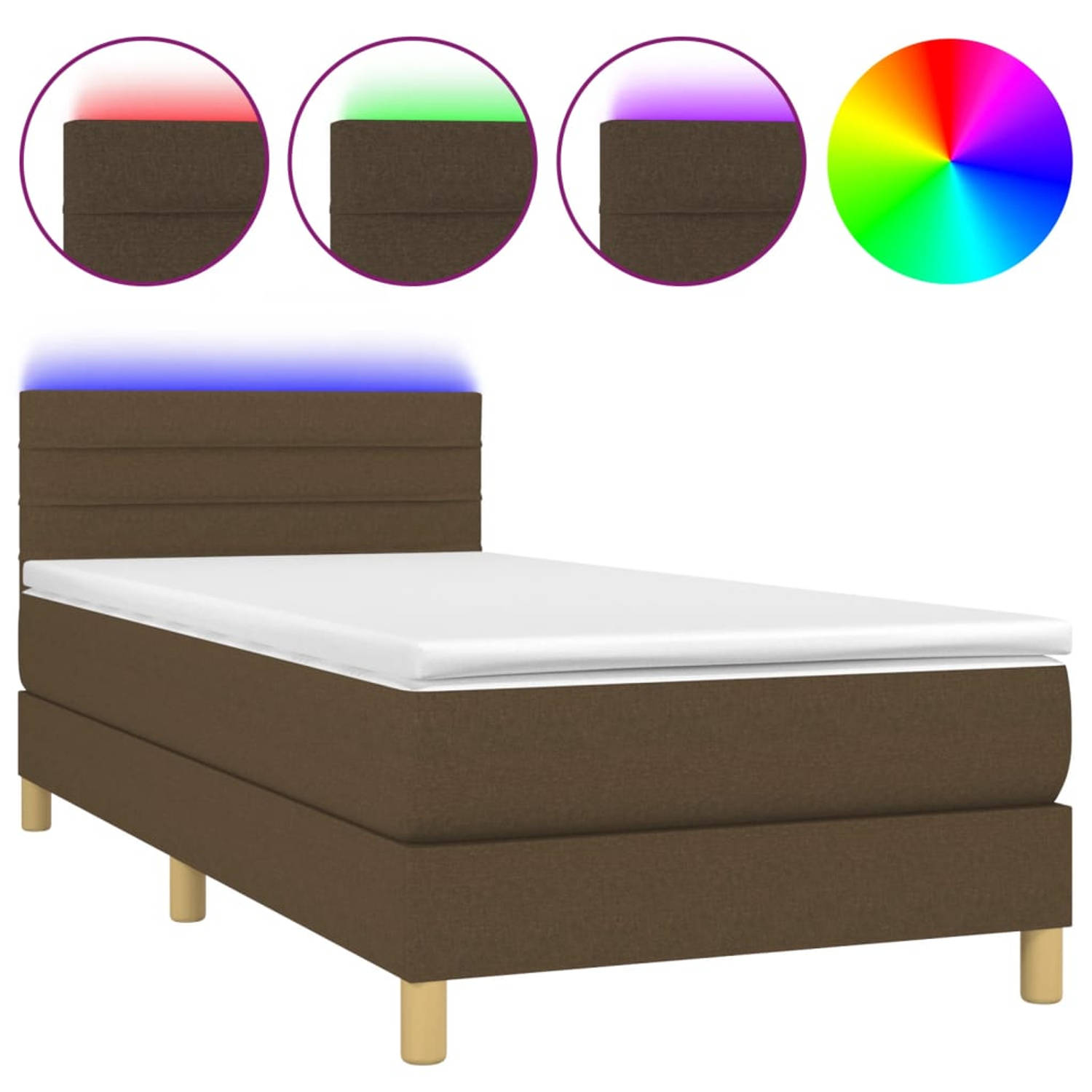 The Living Store Boxspring Dark Brown 203x80x78/88 cm - Pocket Spring Mattress - Breathable and Durable Fabric - Adjustable Headboard - Colorful LED Lighting