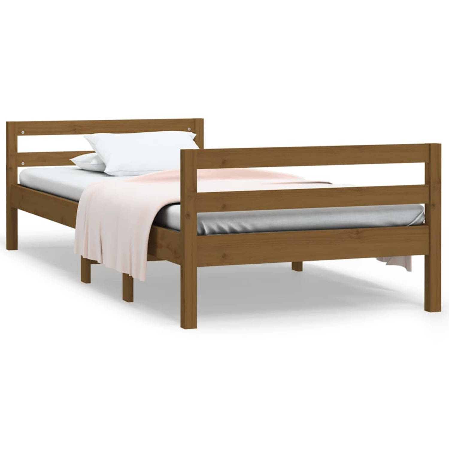 The Living Store Bedframe 90x190 cm massief grenenhout honingbruin - Bedframe - Bedframe - Eenpersoonsbed - Bed - Ledikant - Bedomranding - Houten Bedframe - Platformbed - Bedbodem