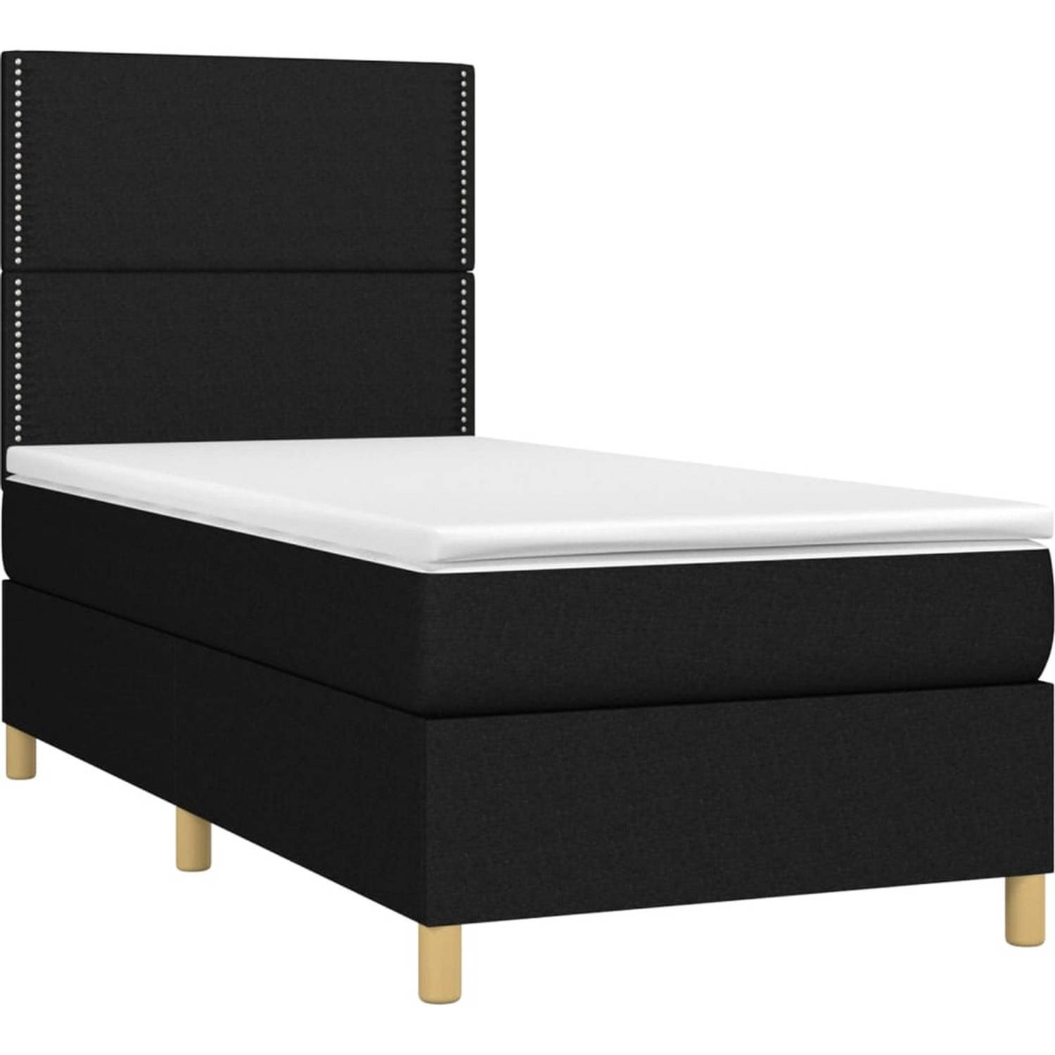 The Living Store Boxspringbed - naam - Bed - 203 x 90 x 118/128 cm - Zwart