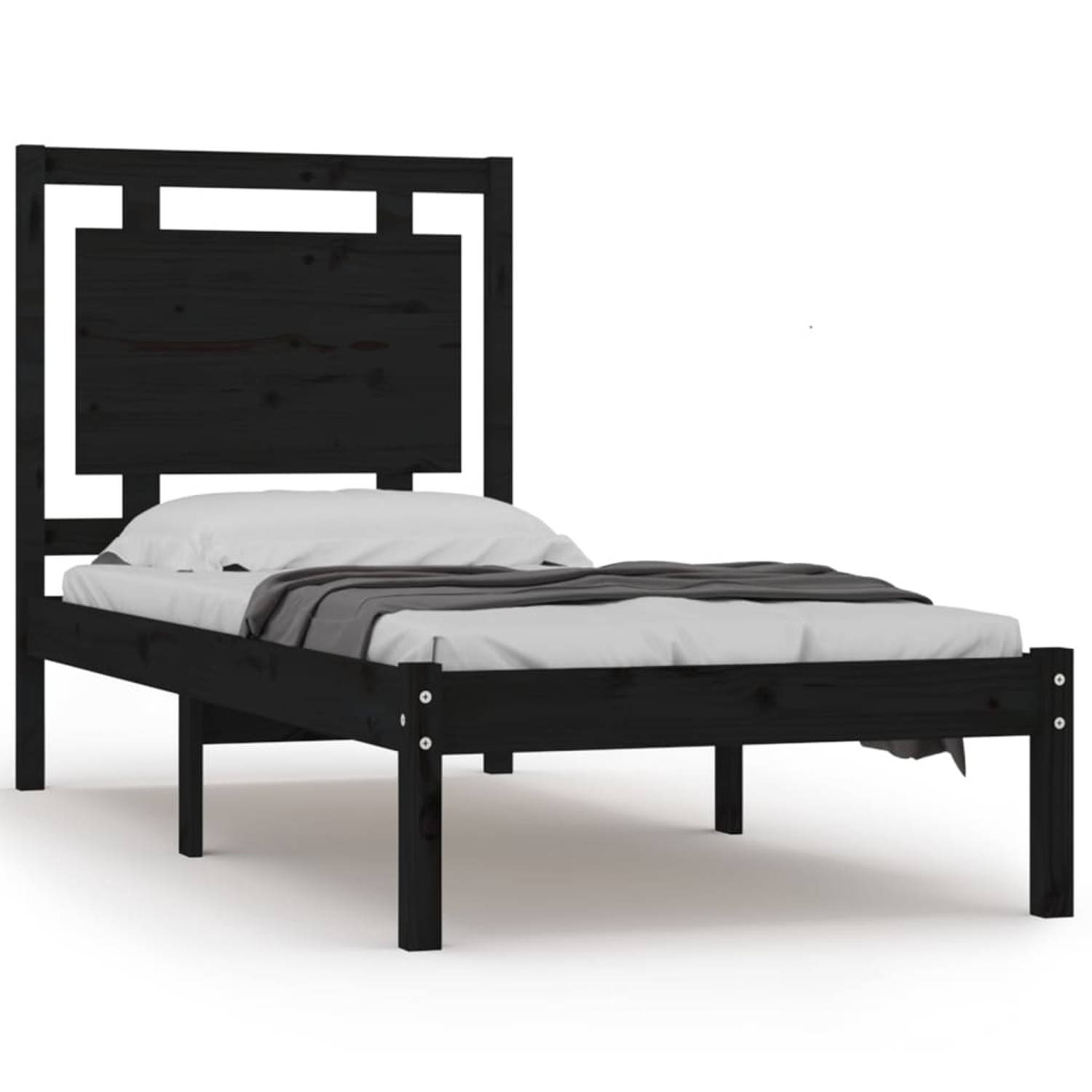 The Living Store Bedframe massief hout zwart 75x190 cm 2FT6 Small Single - Bedframe - Bedframes - Eenpersoonsbed - Bed - Bedombouw - Ledikant - Houten Bedframe - Eenpersoonsbedden