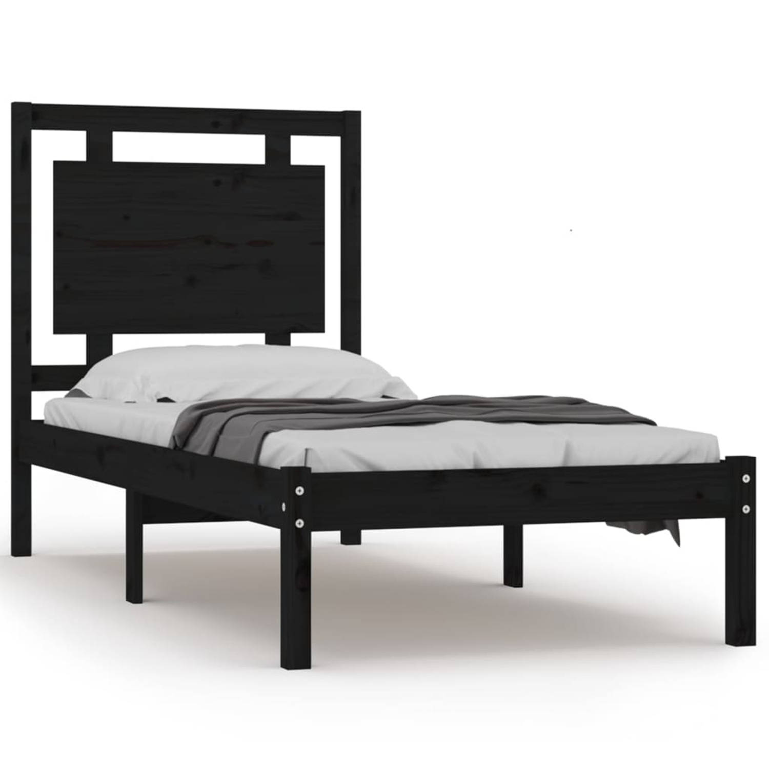 The Living Store Bedframe massief hout zwart 90x200 cm - Bedframe - Bedframes - Eenpersoonsbed - Bed - Bedombouw - Ledikant - Houten Bedframe - Eenpersoonsbedden - Bedden - Bedombo