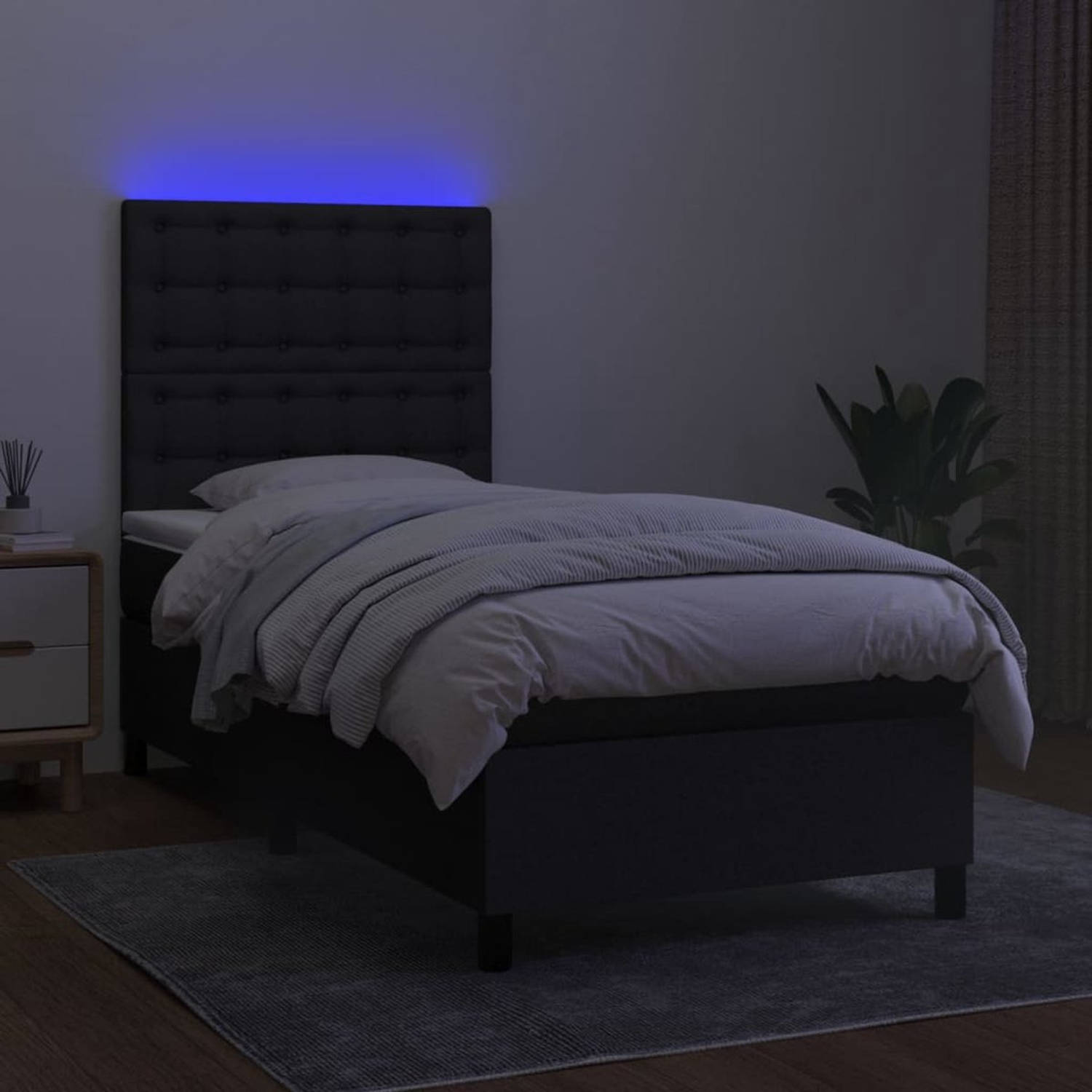 The Living Store Boxspring Bed - LED - 203 x 100 cm - Zwart