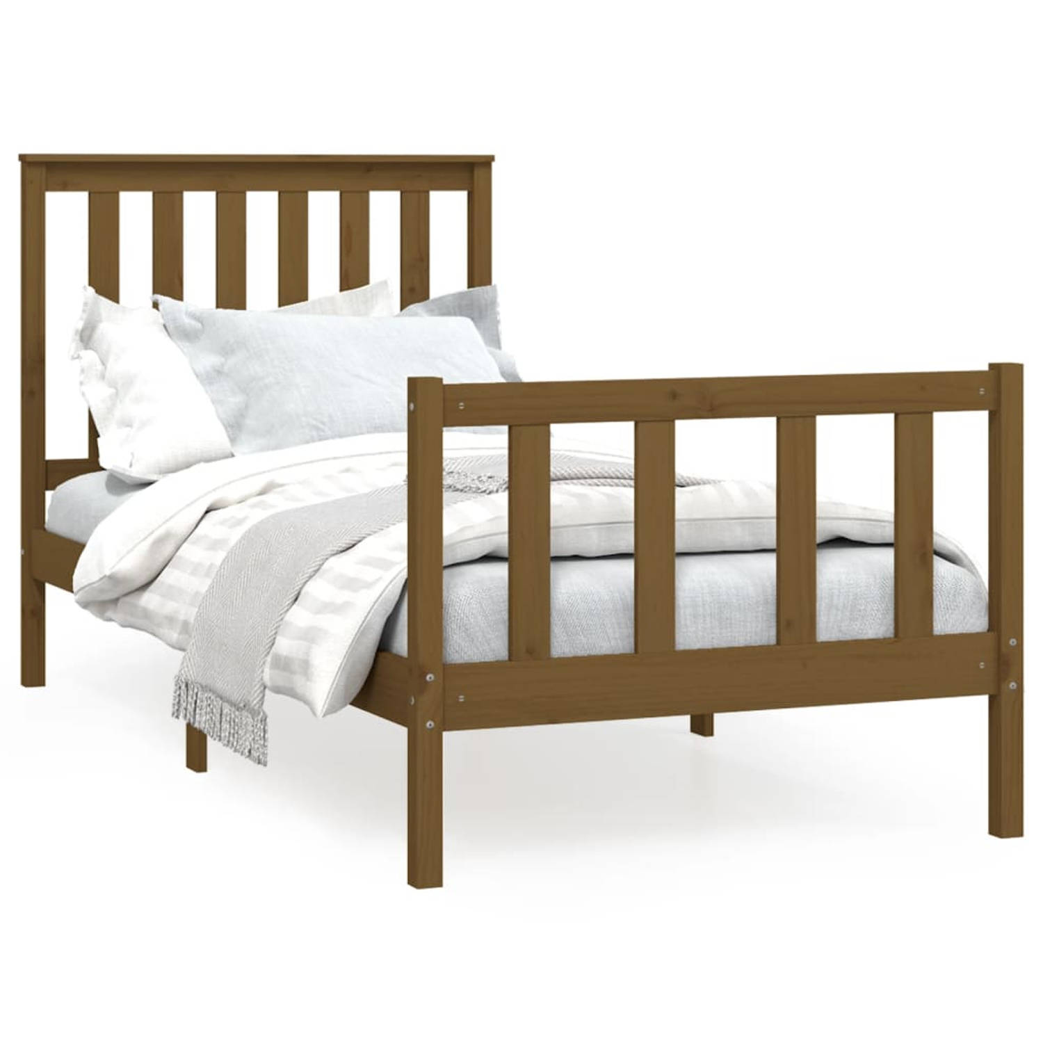 The Living Store Bedframe met hoofdbord massief grenenhout honingbruin 90x200 cm - Bedframe - Bedframes - Eenpersoonsbed - Bed - Bedombouw - Enkel Bed - Frame - Bed Frame - Ledikan