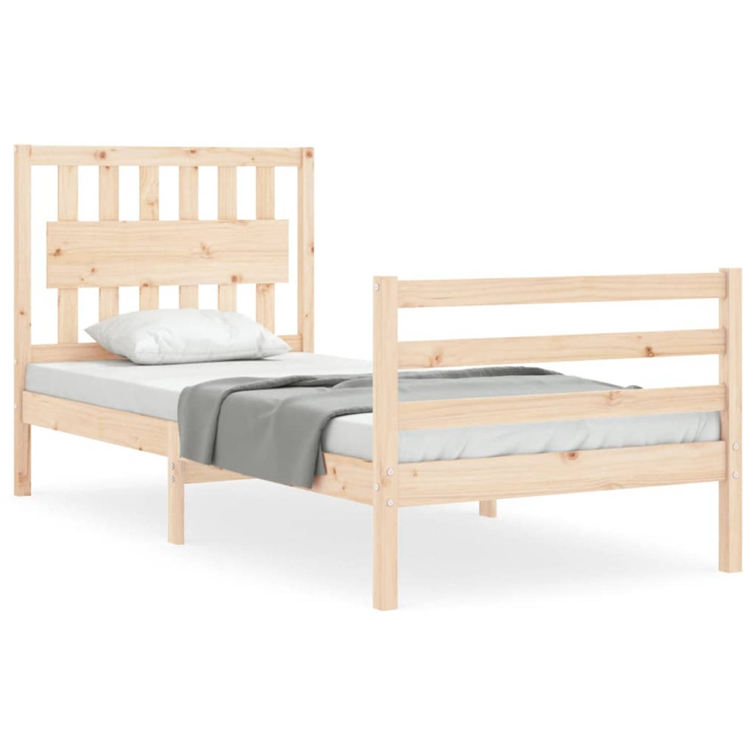 The Living Store Bedframe met hoofdbord massief hout 90x200 cm - Bedframe - Bedframes - Bed - Eenpersoonsbed - Slaapkamermeubel - Houten Bedframe - Houten Bed - Bedbodem - Massief