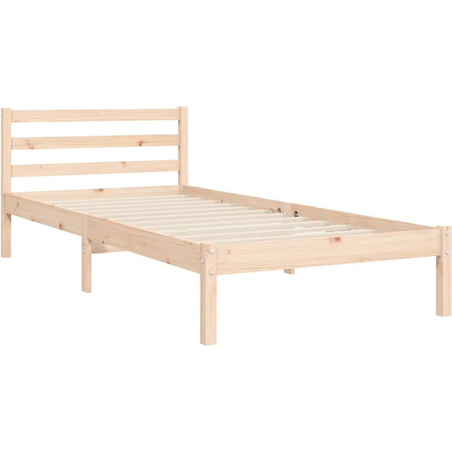 The Living Store Massief Grenenhouten Bedframe - 195.5 x 80.5 x 100 cm - Multiplex Lattenbodem