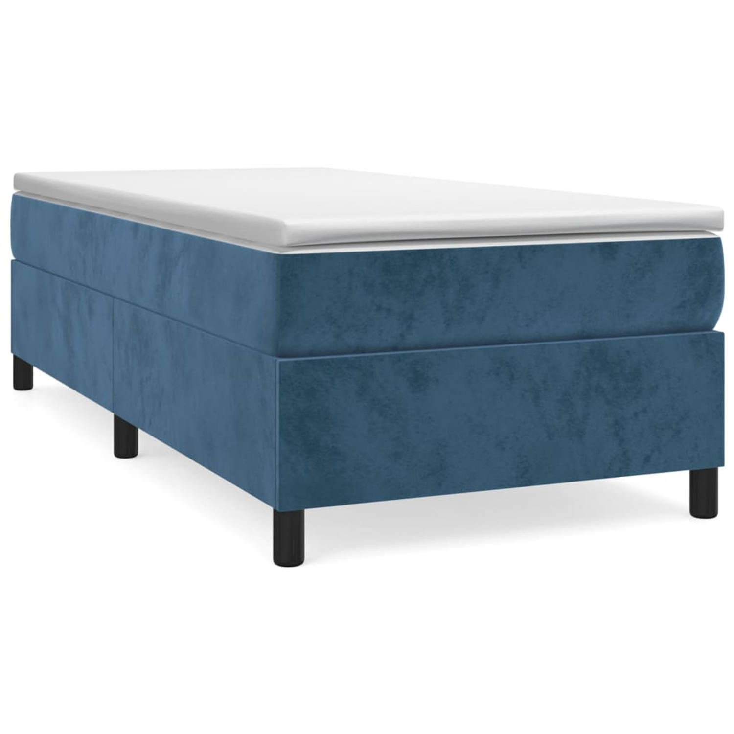 The Living Store Boxspringframe fluweel donkerblauw 90x190 cm - Bed