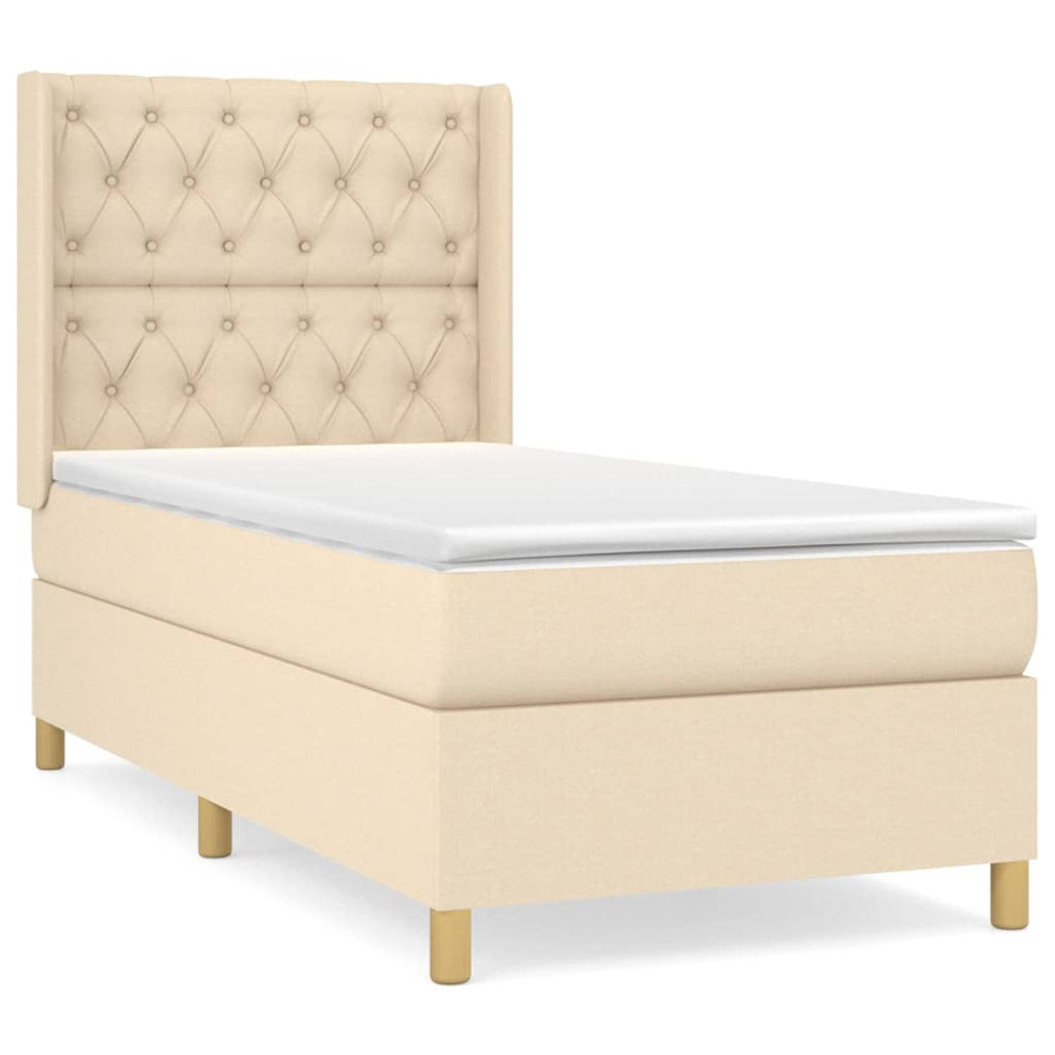 The Living Store Boxspringbed - - Bed - 80x200 - Crème - Duurzaam stof - Verstelbaar hoofdbord - Pocketvering matras - Middelharde ondersteuning - Huidvriendelijk topmatras - Monta